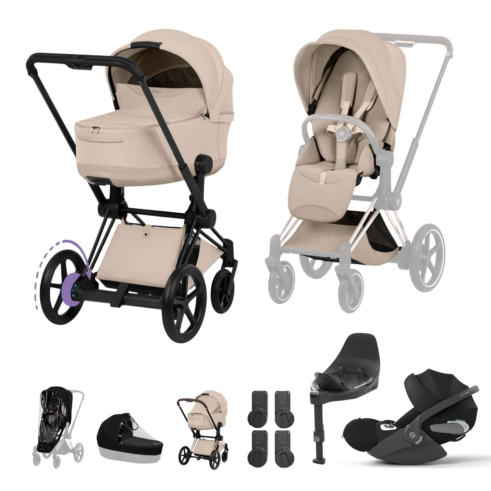 Cybex ePriam Ultimate  Bundle - Style Collection in Cozy Beige Travel Systems 21894-MB-COZ-BEI 4063846551040