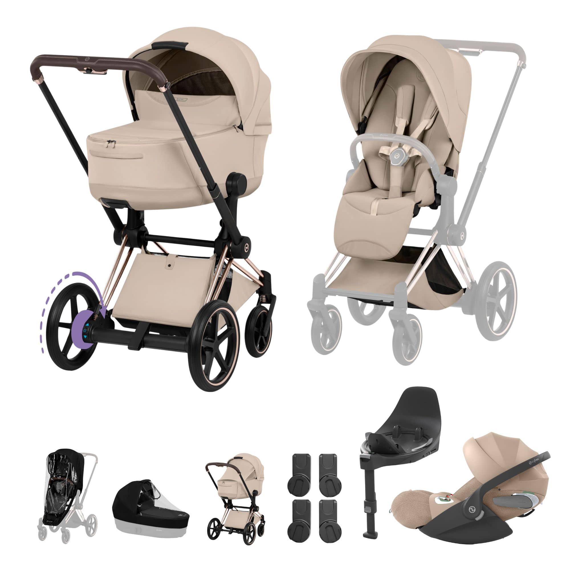 Cybex ePriam Ultimate  Bundle - Style Collection in Cozy Beige Travel Systems 21894-RG-COZ-BEI-1 4063846551040