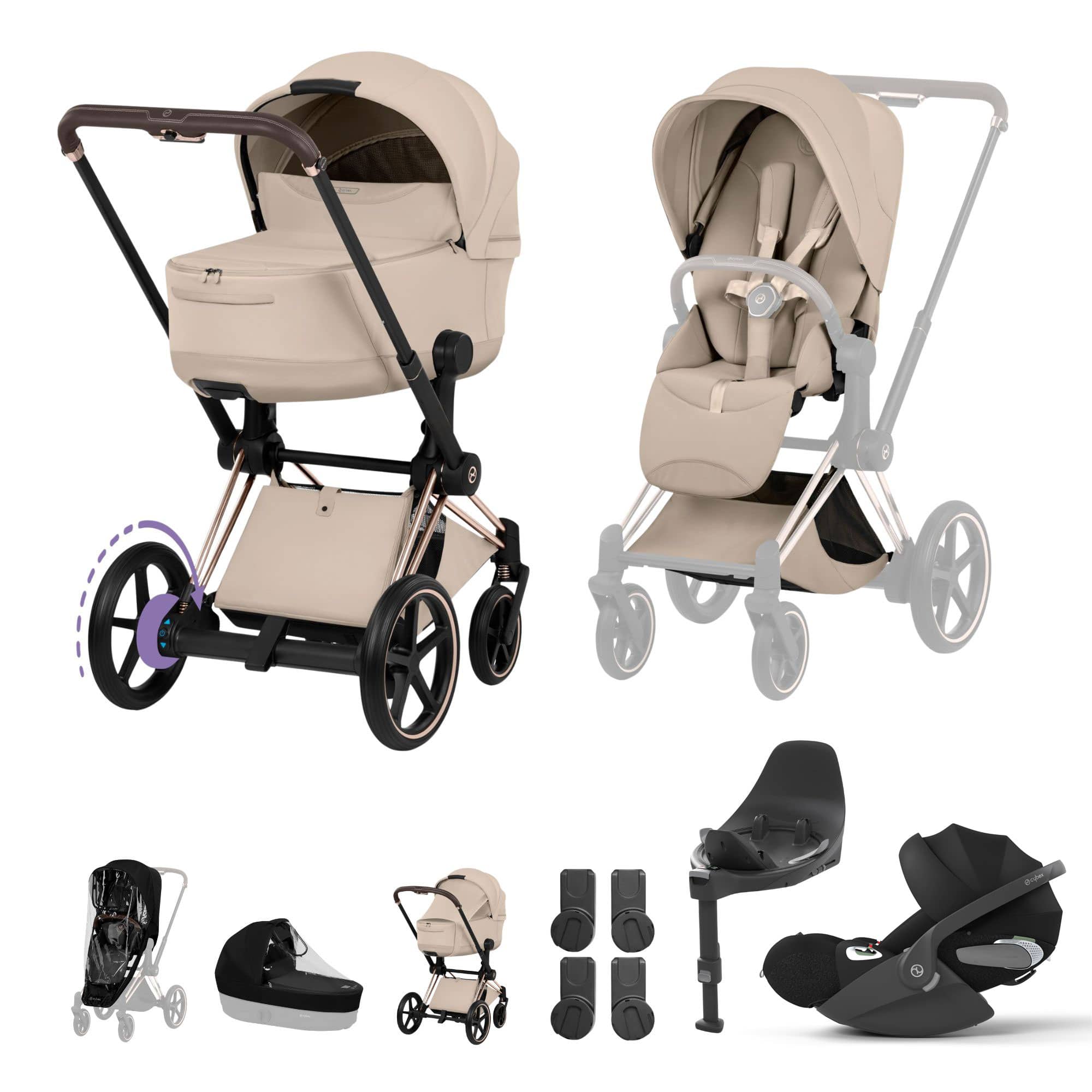 Cybex ePriam Ultimate  Bundle - Style Collection in Cozy Beige Travel Systems 21894-RG-COZ-BEI 4063846551040