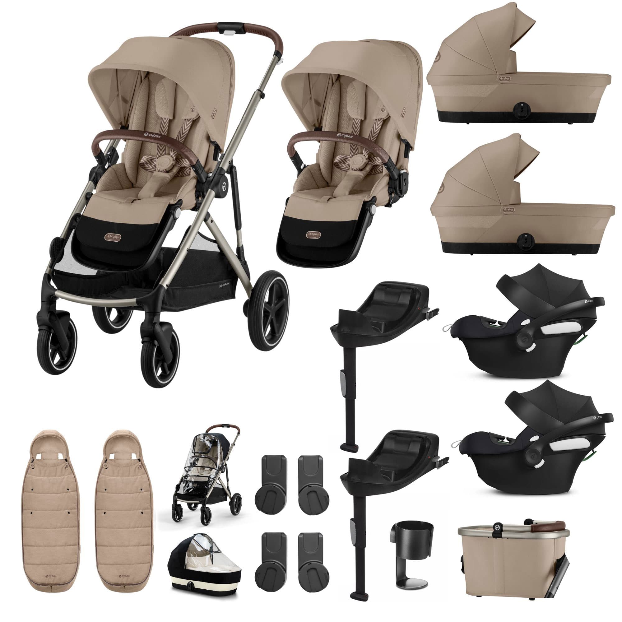 Cybex Gazelle S Twin Comfort Pushchair Bundle in Almond Beige Travel Systems 20380-TWN-COM-ALM-2 4063846466047