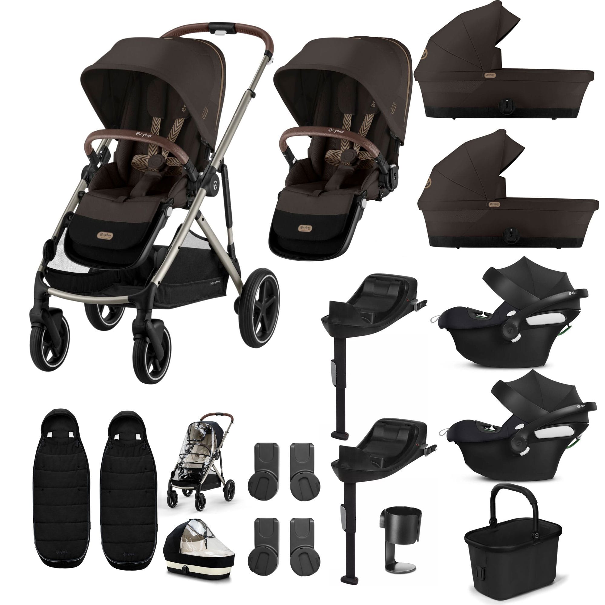 Cybex Gazelle S Twin Comfort Pushchair Bundle in Chocolate Brown Travel Systems 20380-TWN-COM-CHO-2 4063846511662