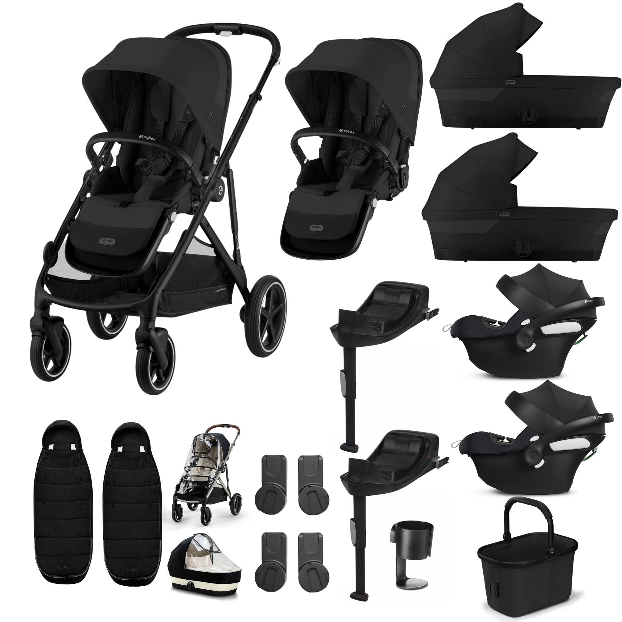 Cybex Gazelle S Twin Comfort Pushchair Bundle in Moon Black Travel Systems 20380-TWN-COM-BLK-2 4063846465842
