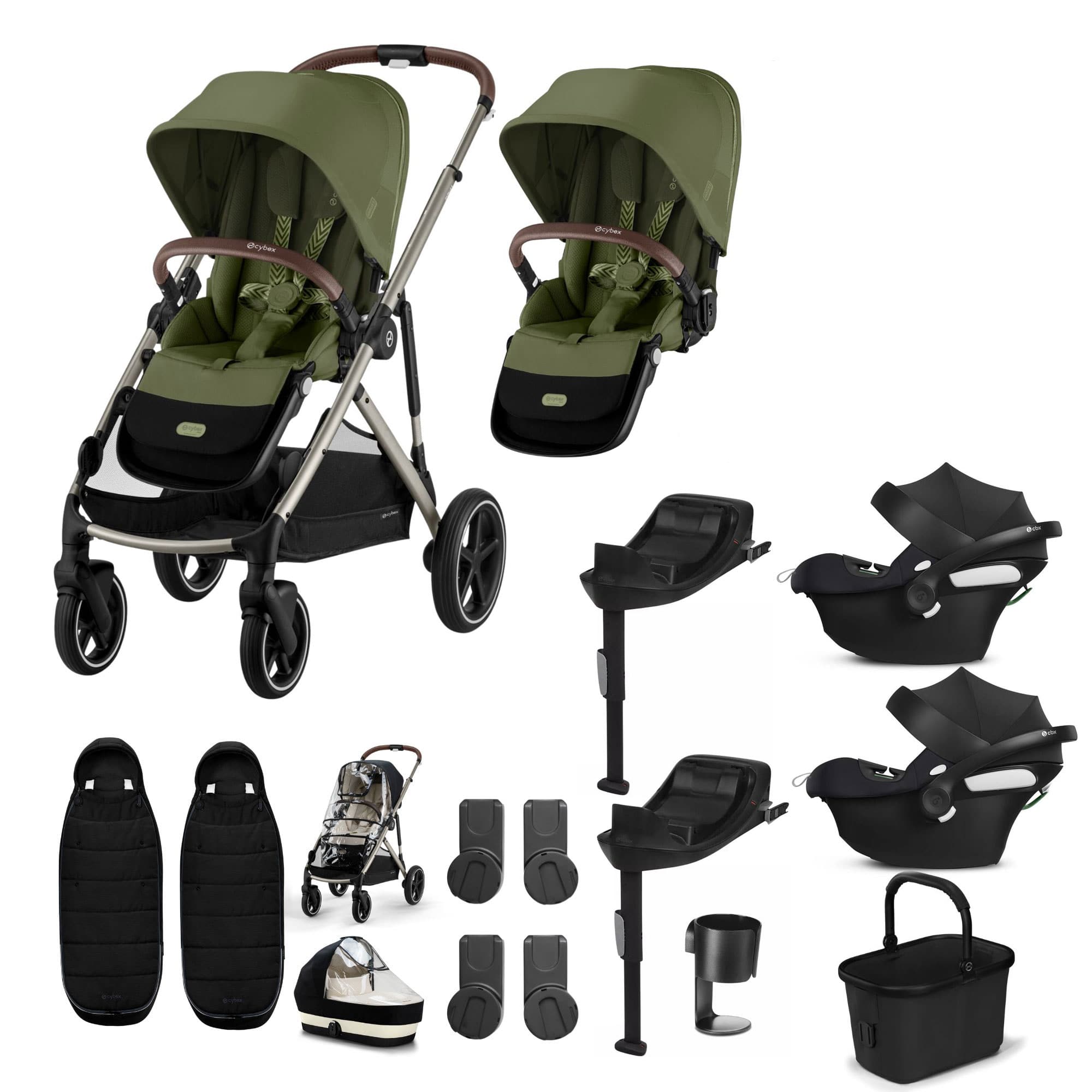 Cybex Gazelle S Twin Comfort Pushchair Bundle in Moss Green Travel Systems 20380-TWN-COM-MSS-1 4063846511624