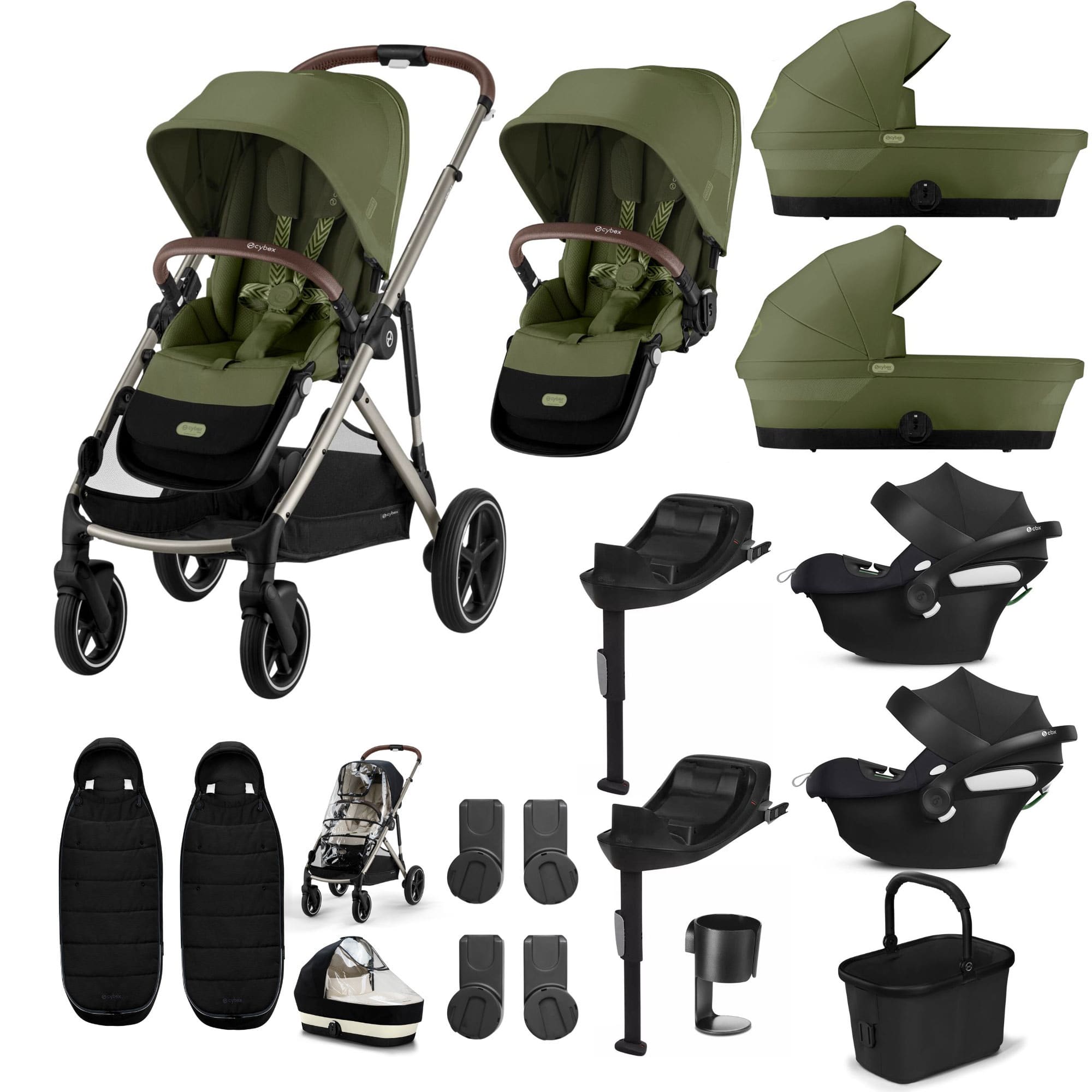 Cybex Gazelle S Twin Comfort Pushchair Bundle in Moss Green Travel Systems 20380-TWN-COM-MSS-2 4063846511624