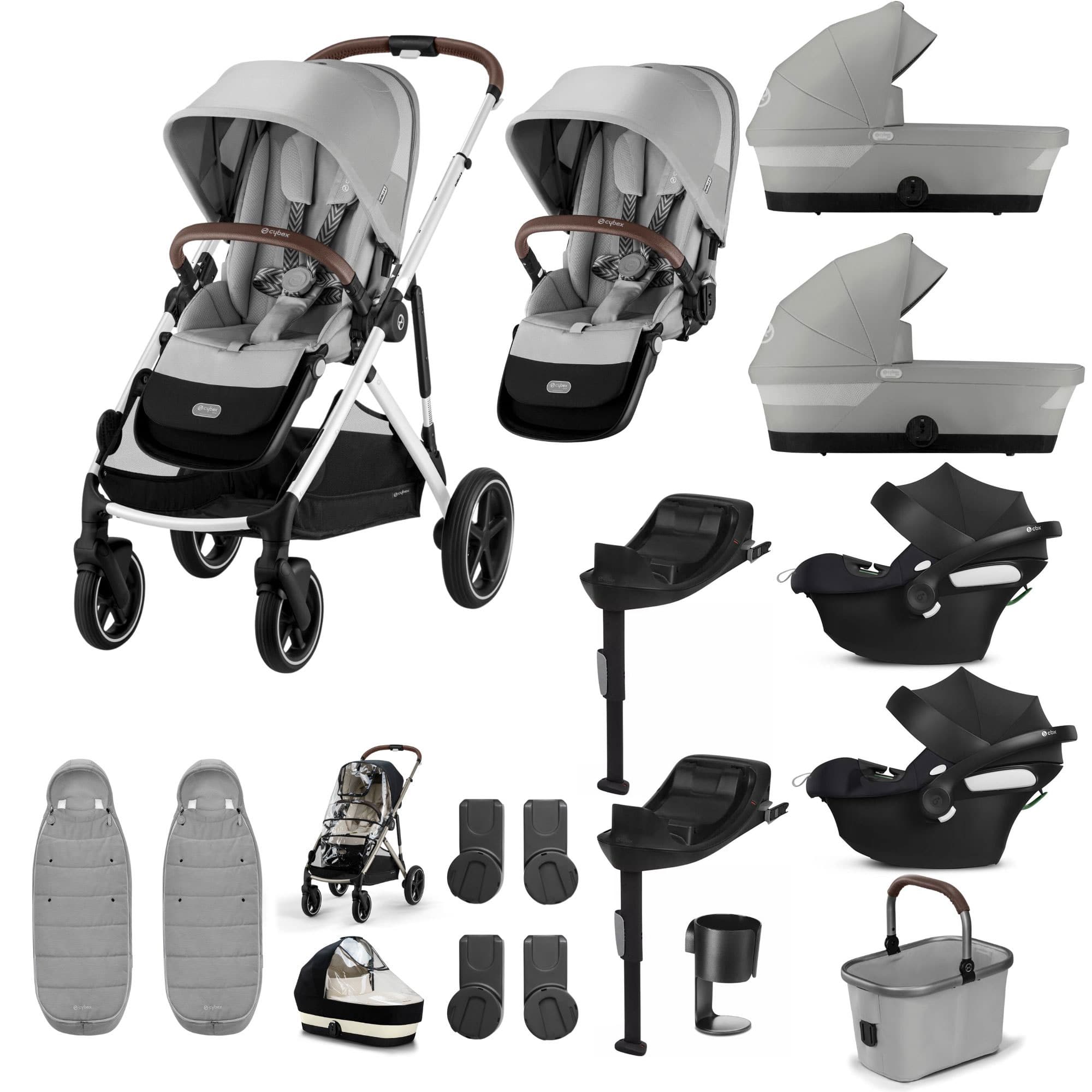 Cybex Gazelle S Twin Comfort Pushchair Bundle in Stone Grey Travel Systems 20380-TWN-COM-STO-2 4063846465880