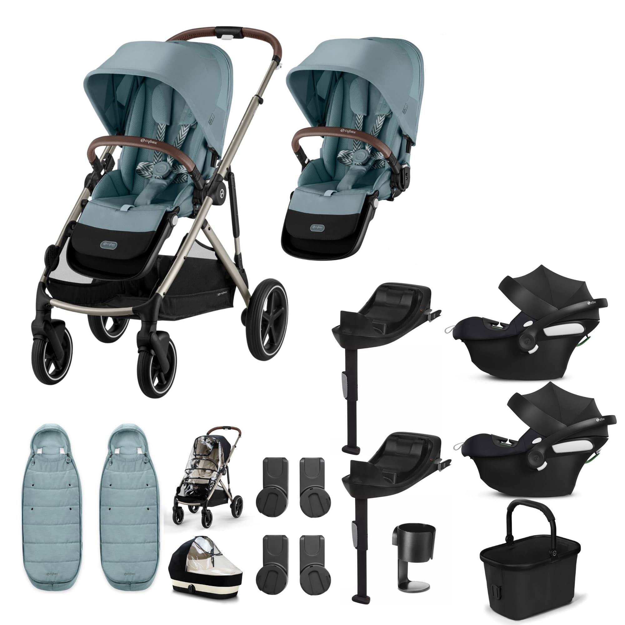 Cybex Gazelle S Twin Comfort Pushchair Bundle in Stormy Blue Travel Systems 20380-TWN-COM-BLU-1 4063846465965