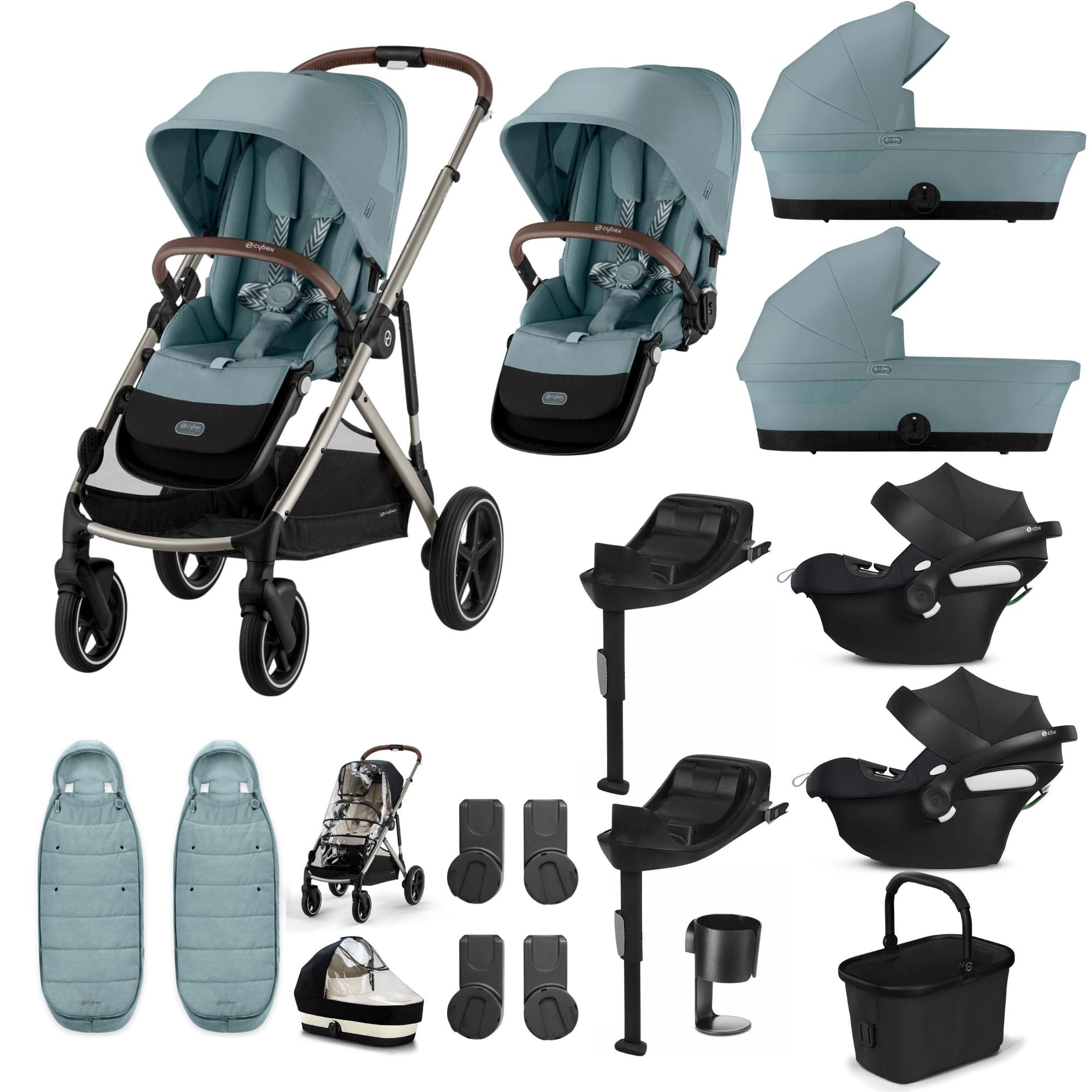 Cybex Gazelle S Twin Comfort Pushchair Bundle in Stormy Blue Travel Systems 20380-TWN-COM-BLU-2 4063846465965