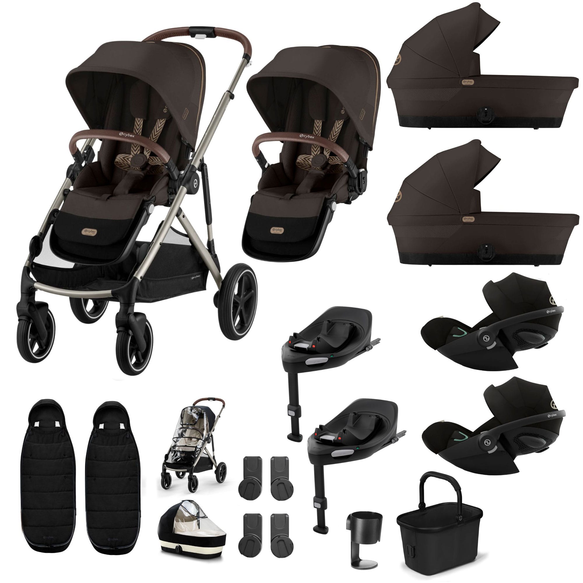 Cybex Gazelle S Twin Luxury Pushchair Bundle in Chocolate Brown Travel Systems 20391-TWN-LUX-CHO-3 4063846511662