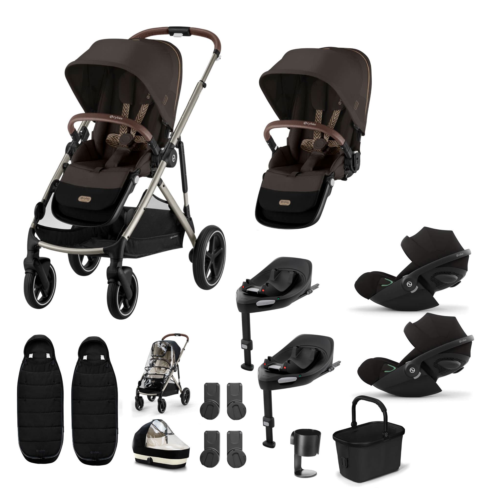 Cybex Gazelle S Twin Luxury Pushchair Bundle in Chocolate Brown Travel Systems 20391-TWN-LUX-CHO-5 4063846511662