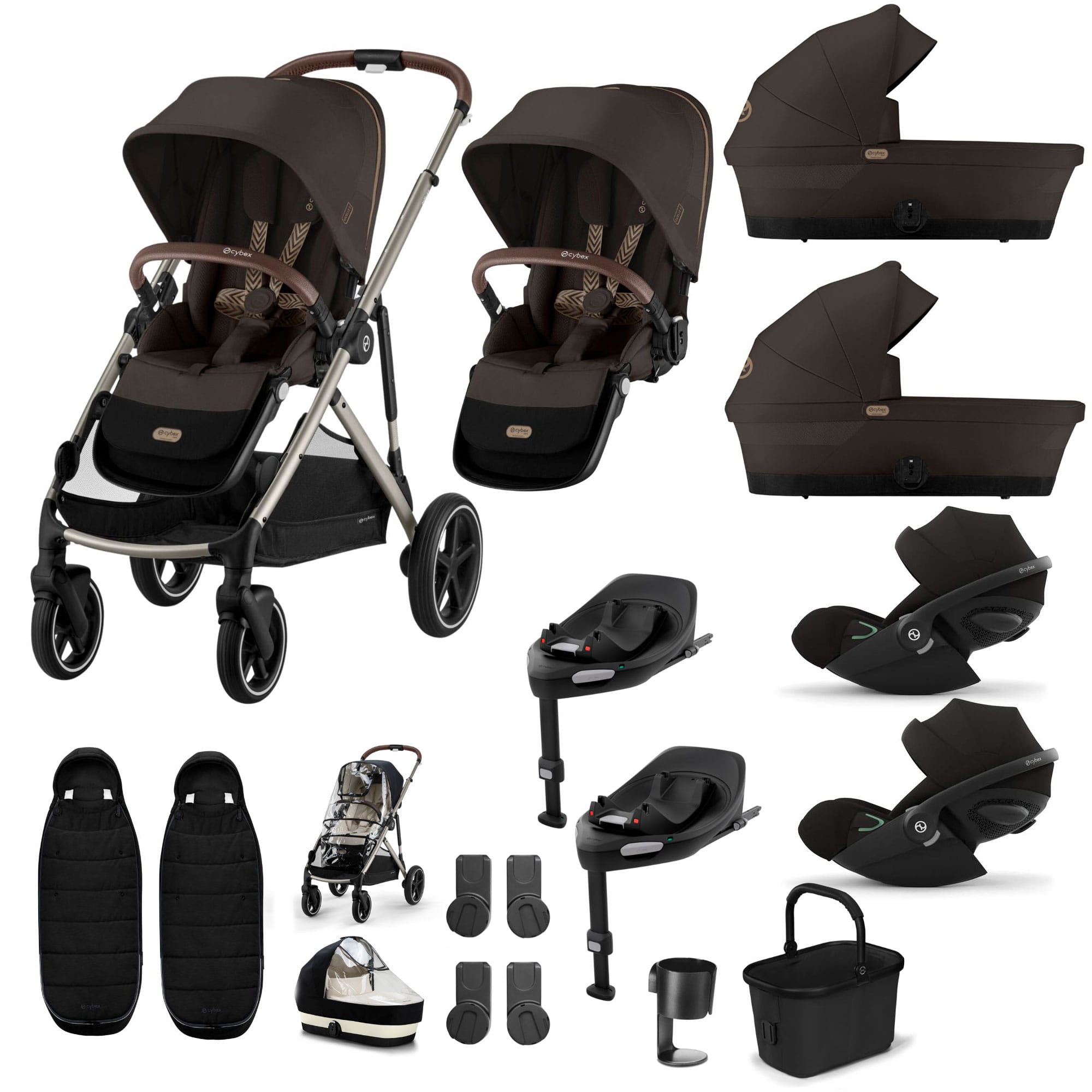 Cybex Gazelle S Twin Luxury Pushchair Bundle in Chocolate Brown Travel Systems 20391-TWN-LUX-CHO-7 4063846511662