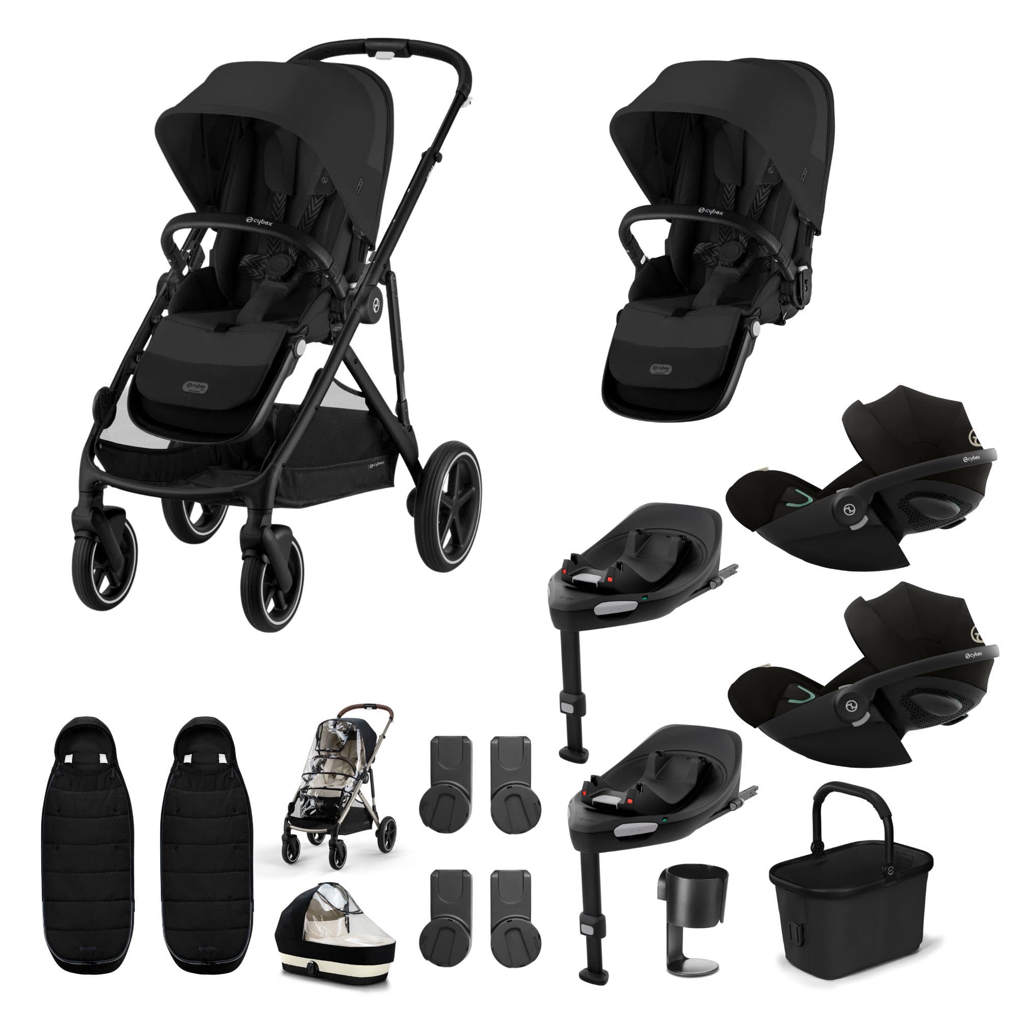 Cybex Gazelle S Twin Luxury Pushchair Bundle in Moon Black Travel Systems 20391-TWN-LUX-BLK-1 4063846465842