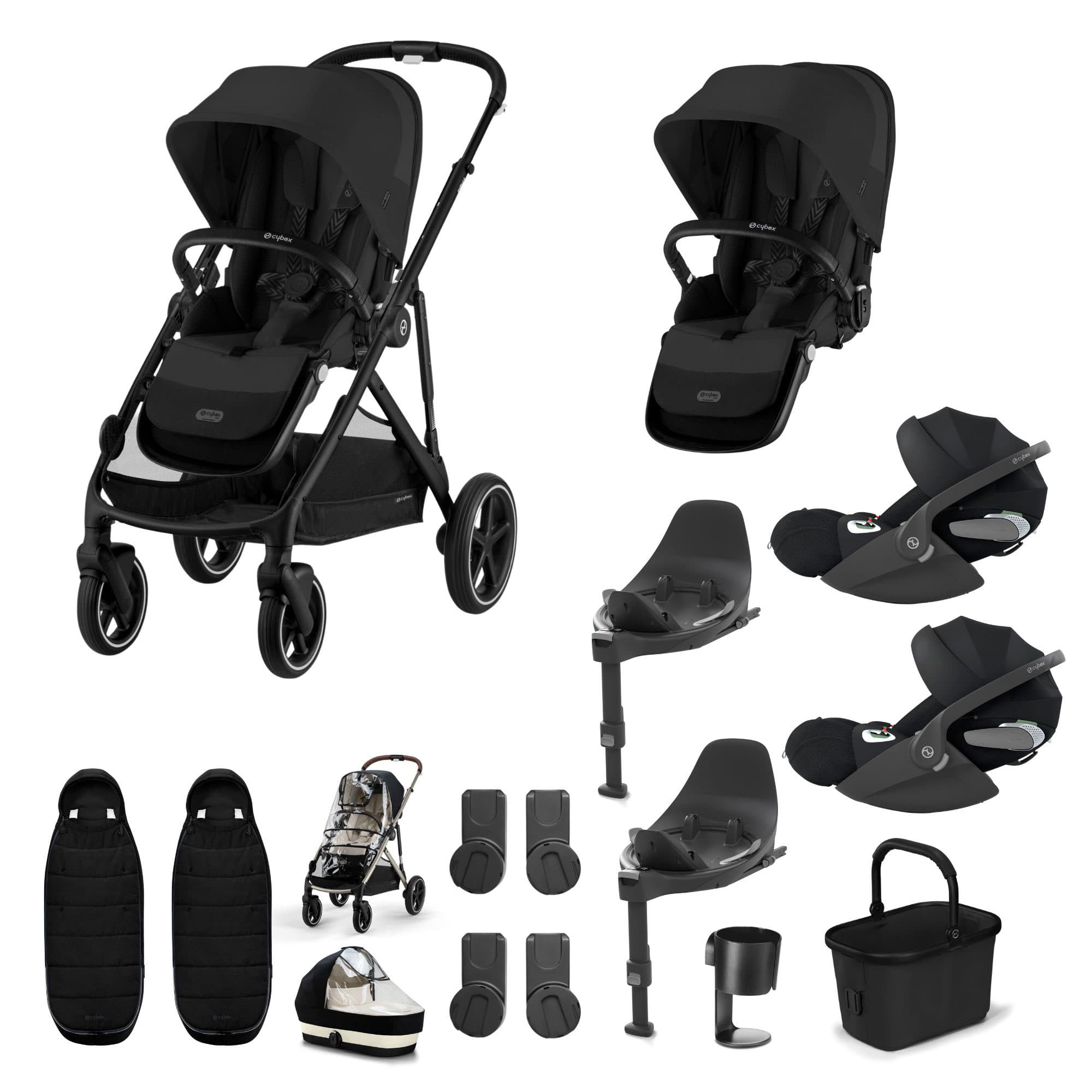 Cybex Gazelle S Twin Luxury Pushchair Bundle in Moon Black Travel Systems 20391-TWN-LUX-BLK-2 4063846465842