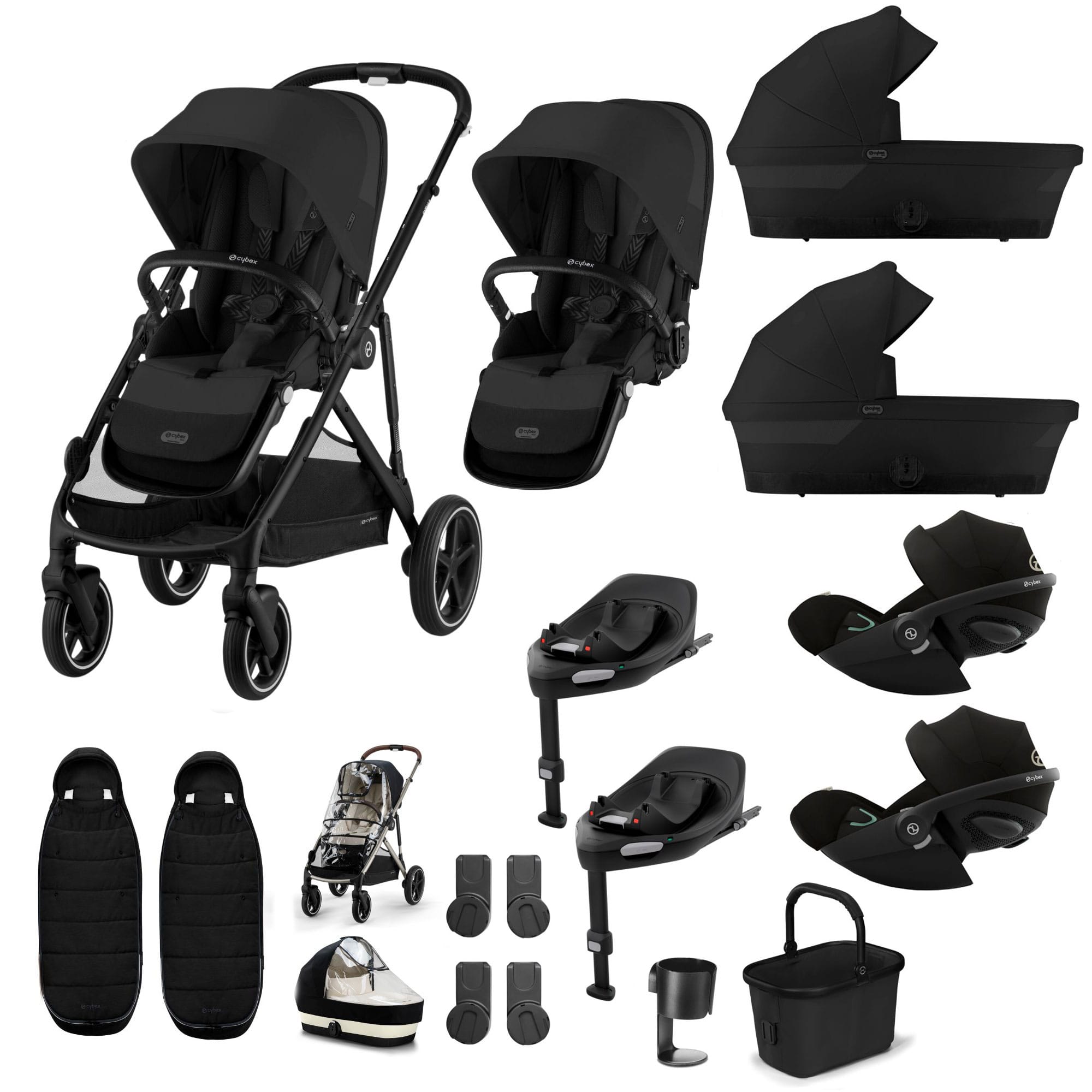 Cybex Gazelle S Twin Luxury Pushchair Bundle in Moon Black Travel Systems 20391-TWN-LUX-BLK-3 4063846465842