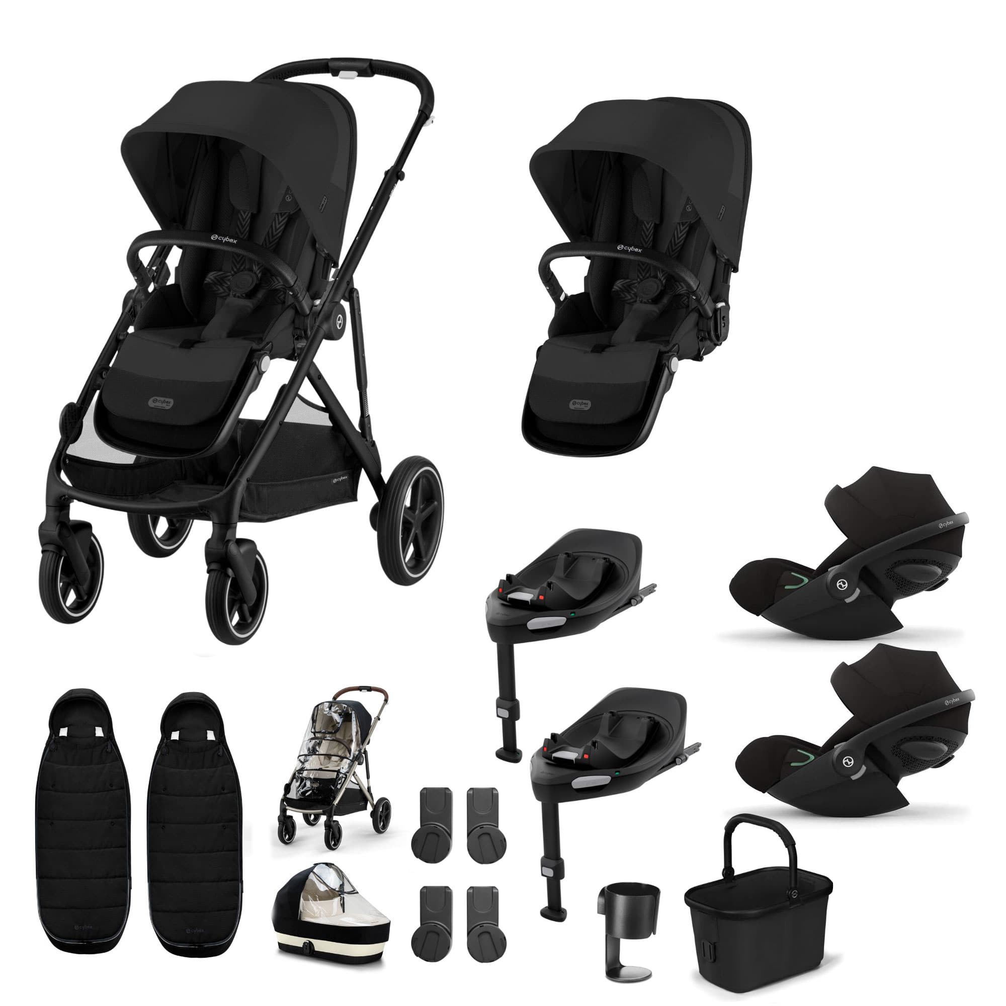 Cybex Gazelle S Twin Luxury Pushchair Bundle in Moon Black Travel Systems 20391-TWN-LUX-BLK-5 4063846465842