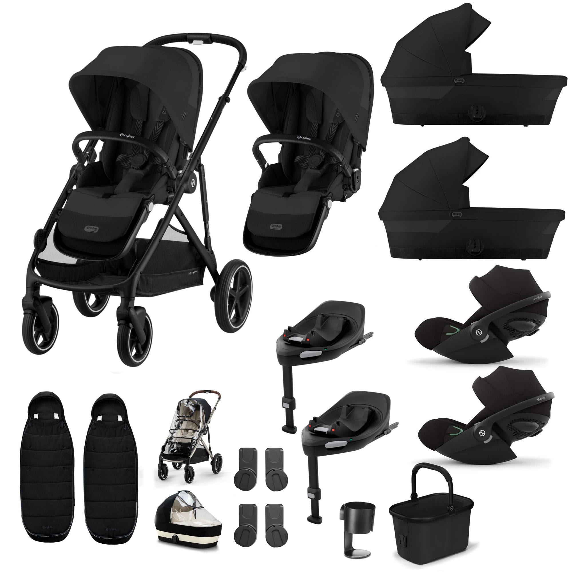 Cybex Gazelle S Twin Luxury Pushchair Bundle in Moon Black Travel Systems 20391-TWN-LUX-BLK-7 4063846465842