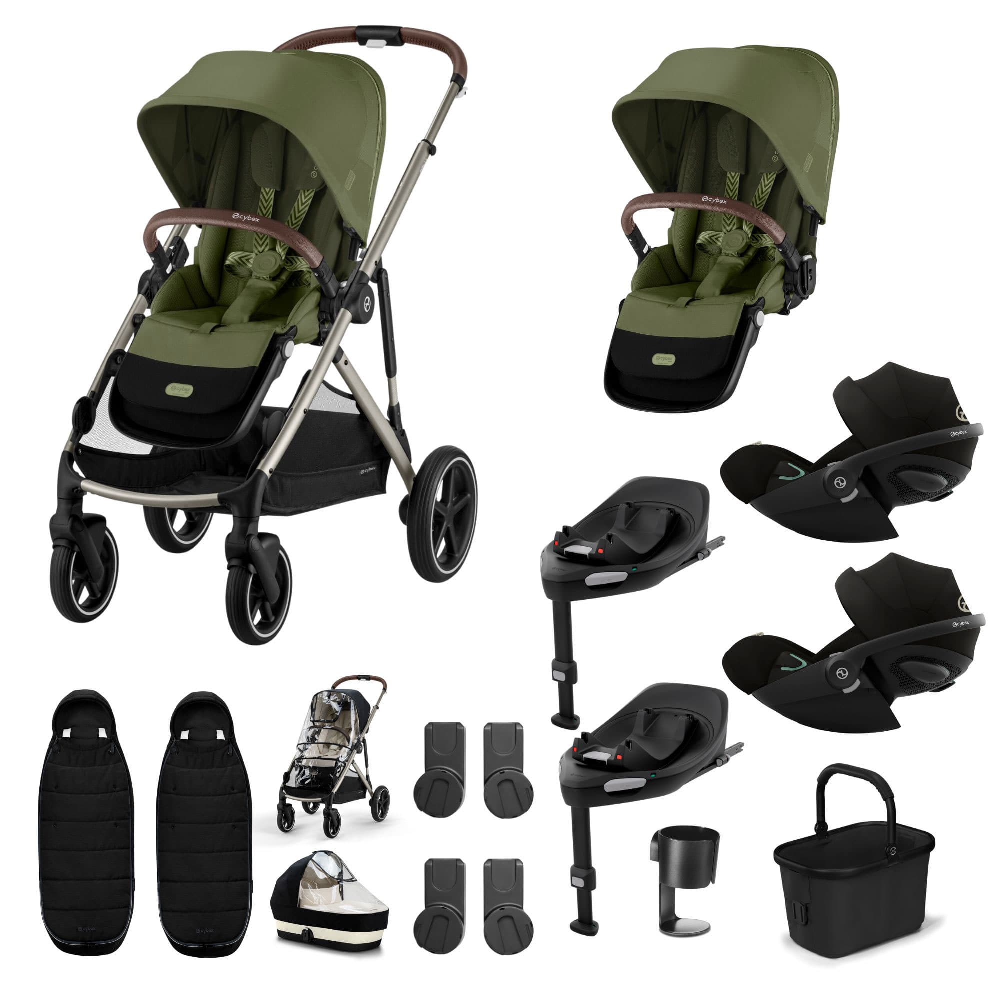 Cybex Gazelle S Twin Luxury Pushchair Bundle in Moss Green Travel Systems