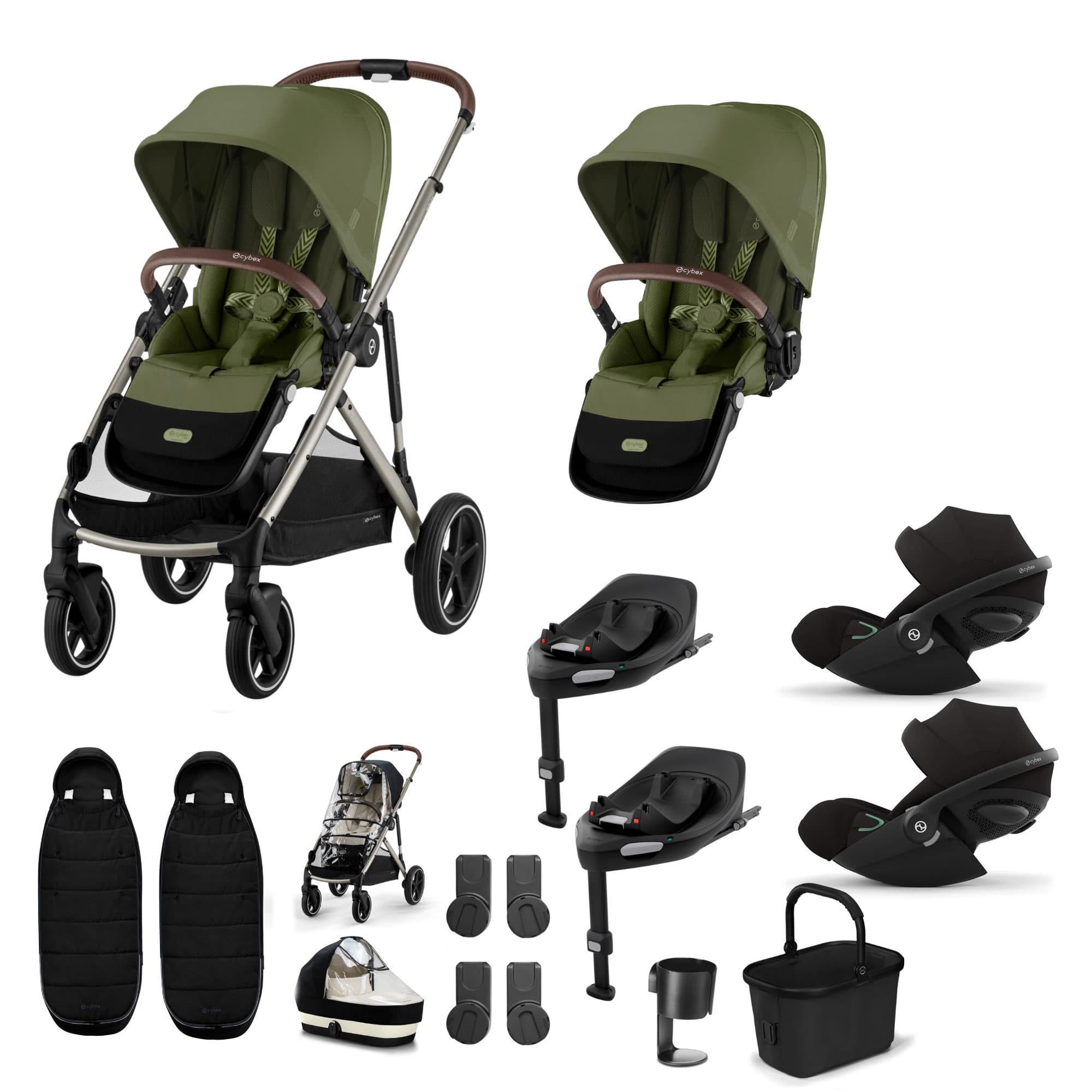 Cybex Gazelle S Twin Luxury Pushchair Bundle in Moss Green Travel Systems