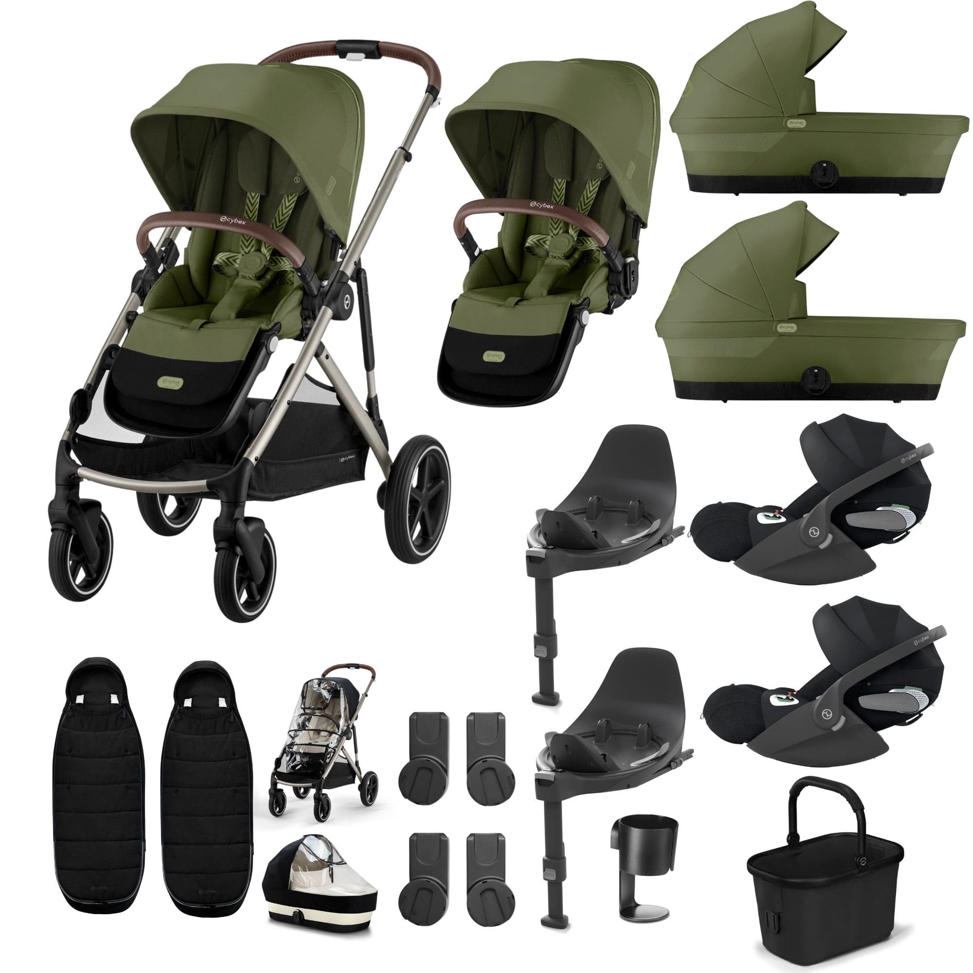Cybex Gazelle S Twin Luxury Pushchair Bundle in Moss Green Travel Systems