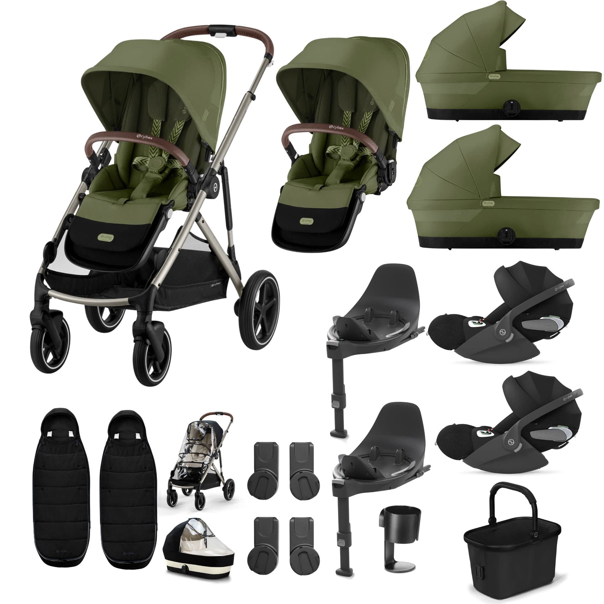 Cybex Gazelle S Twin Luxury Pushchair Bundle in Moss Green Travel Systems