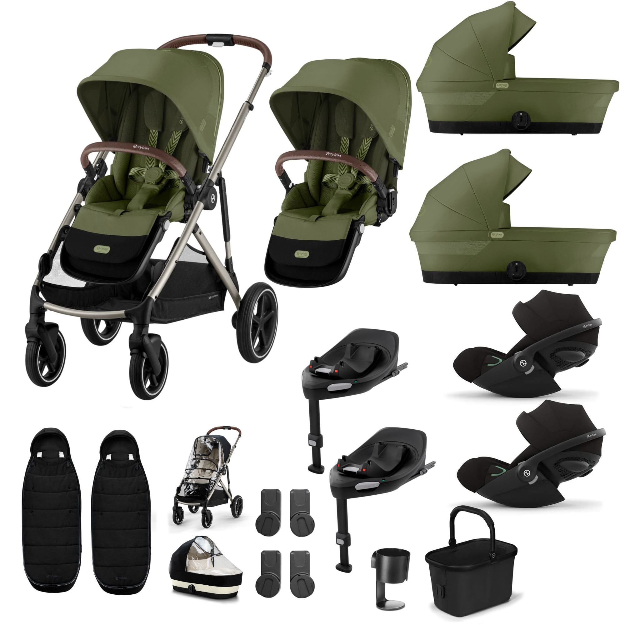 Cybex Gazelle S Twin Luxury Pushchair Bundle in Moss Green Travel Systems