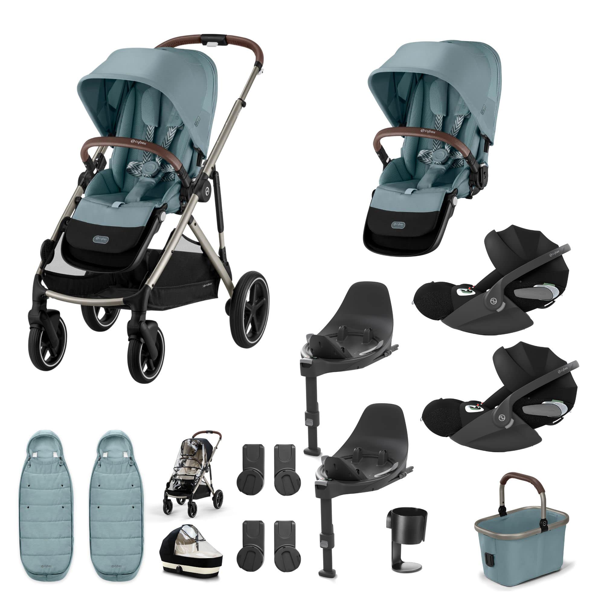 Cybex Gazelle S Twin Luxury Pushchair Bundle in Stormy Blue Travel Systems 20391-TWN-LUX-BLU-2 4063846465965