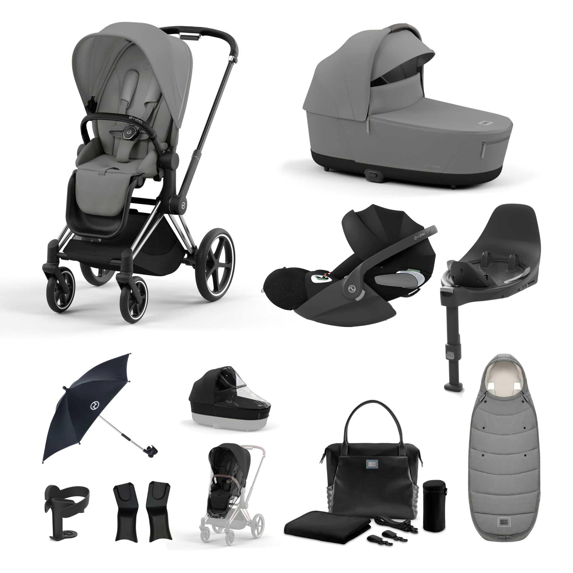 Cybex Priam Travel System With Cloud T in Mirage Grey Travel Systems 19677-CHR-CLT-MIR-GRY 4063846415458