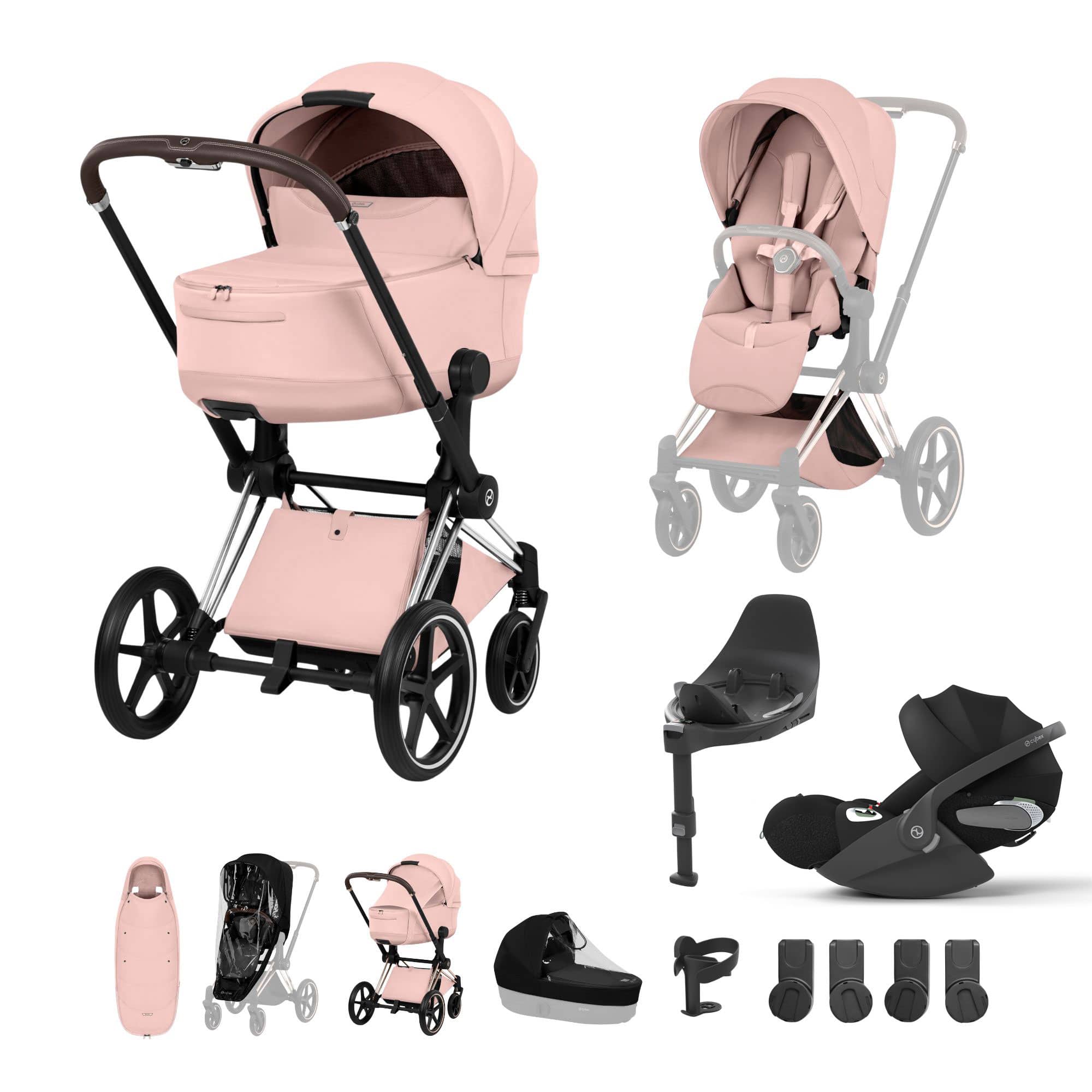 Cybex Priam Ultimate Accessory Bundle - Style Collection in Peach Pink Travel Systems 21864-CB-PEA-PNK 4063846551286