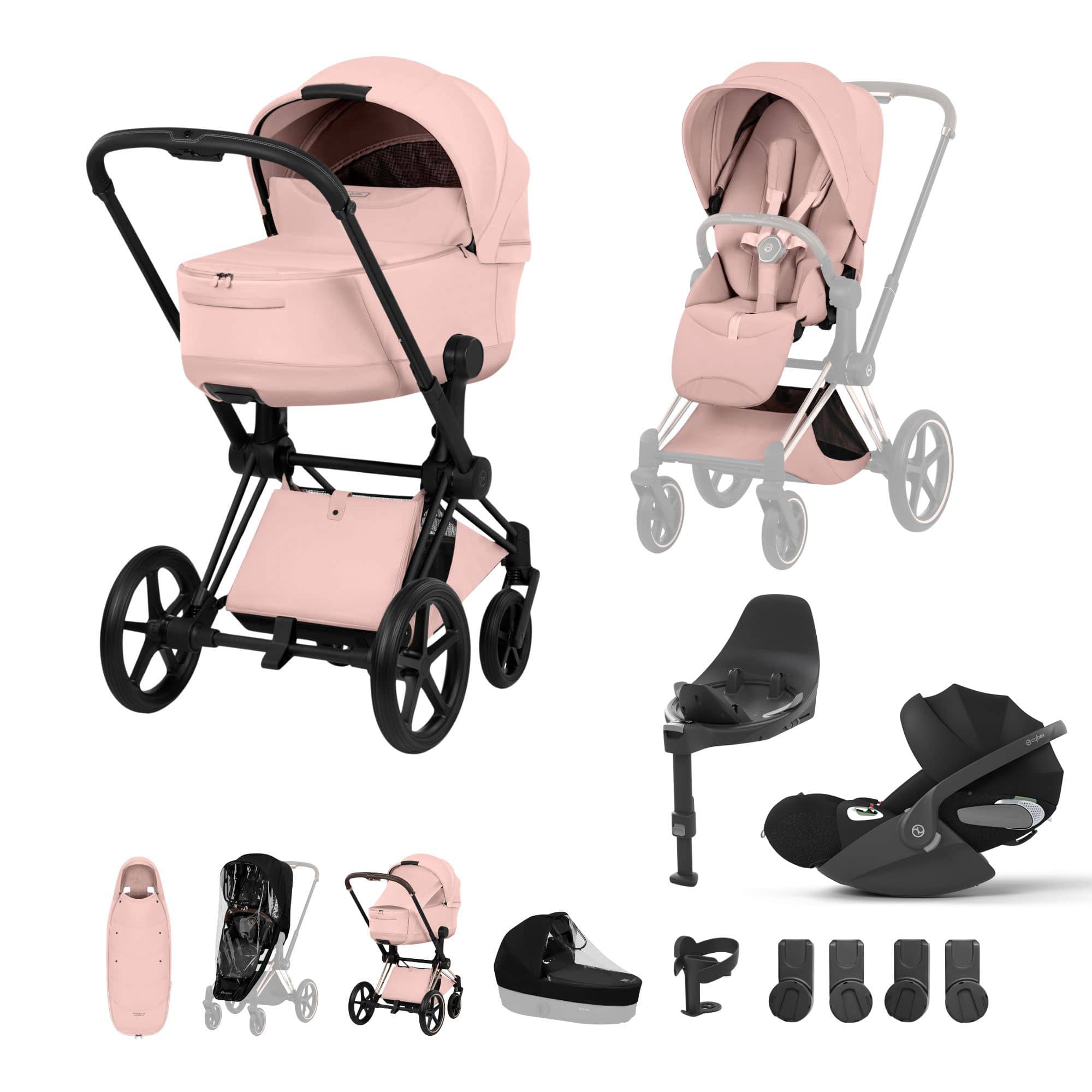 Cybex Priam Ultimate Accessory Bundle - Style Collection in Peach Pink Travel Systems 21864-MB-PEA-PNK 4063846551286