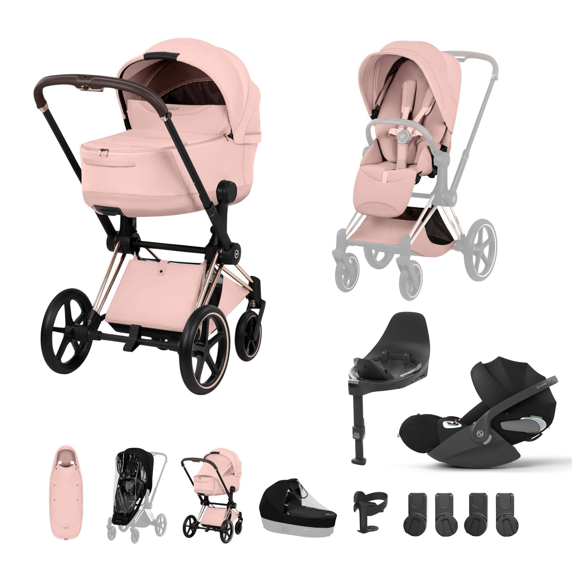 Cybex Priam Ultimate Accessory Bundle - Style Collection in Peach Pink Travel Systems 21864-RG-PEA-PNK 4063846551286