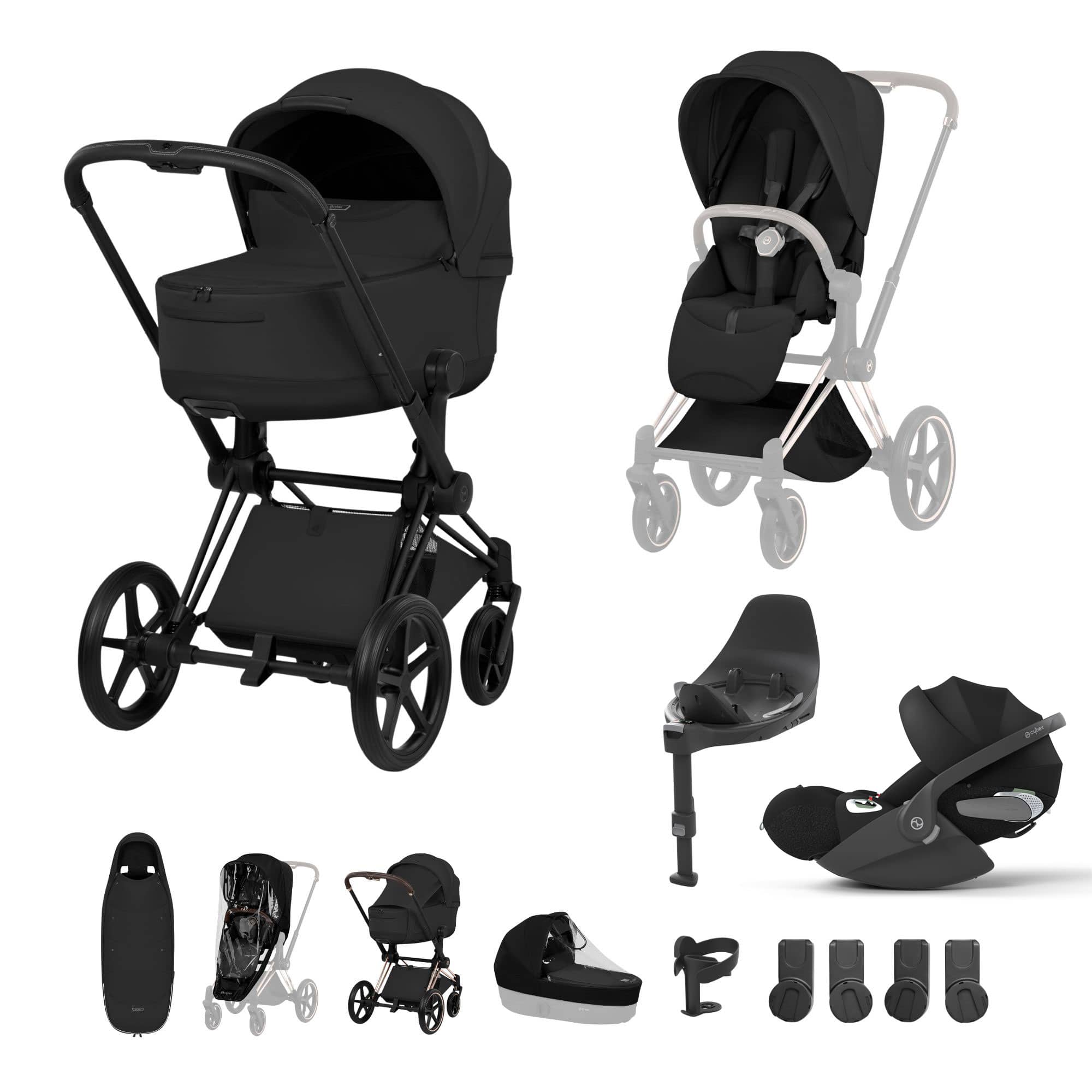 Cybex Priam Ultimate Accessory Bundle - Style Collection in Sepia Black Travel Systems 21864-MB-BLK 4063846550920