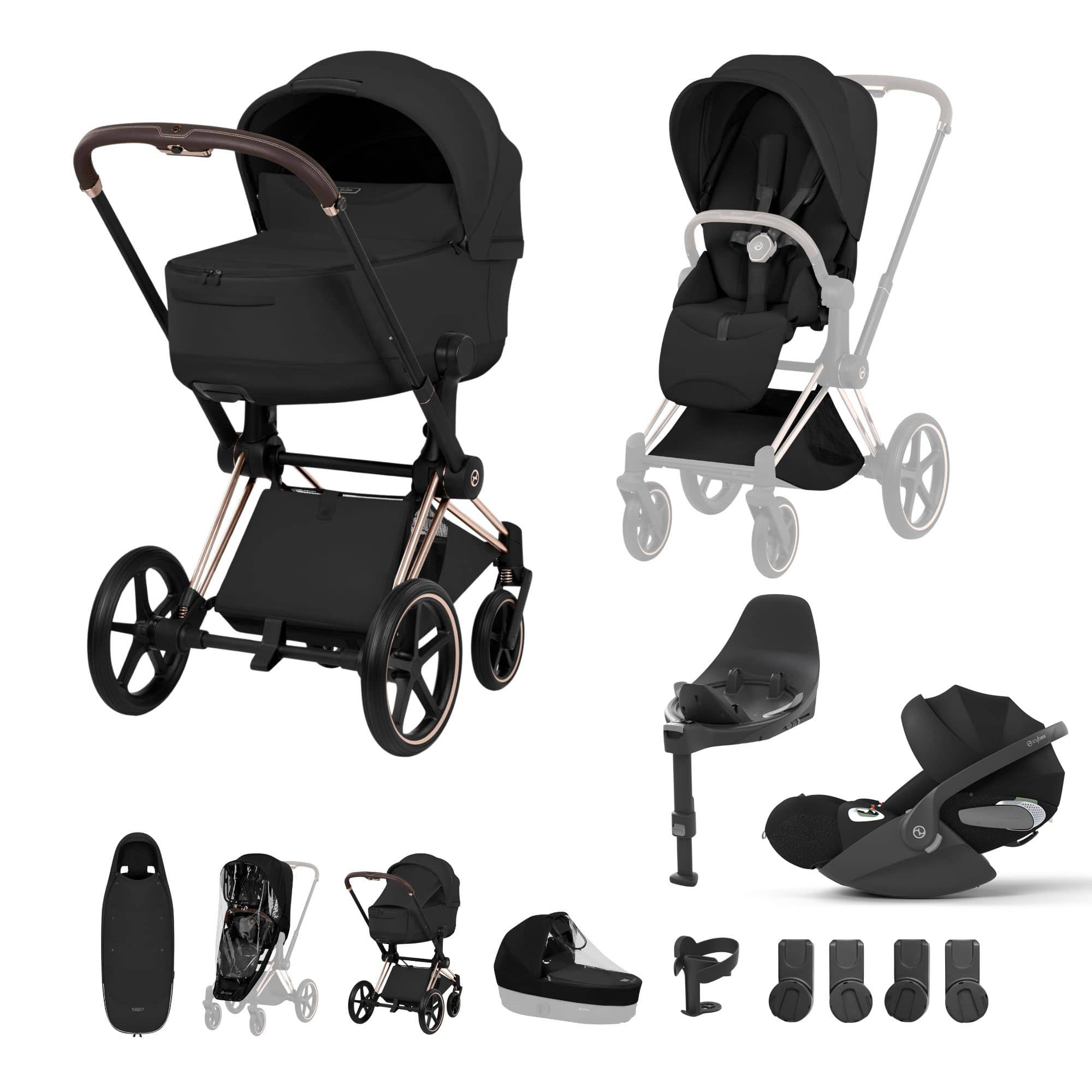 Cybex Priam Ultimate Accessory Bundle - Style Collection in Sepia Black Travel Systems 21864-RG-BLK 4063846550920