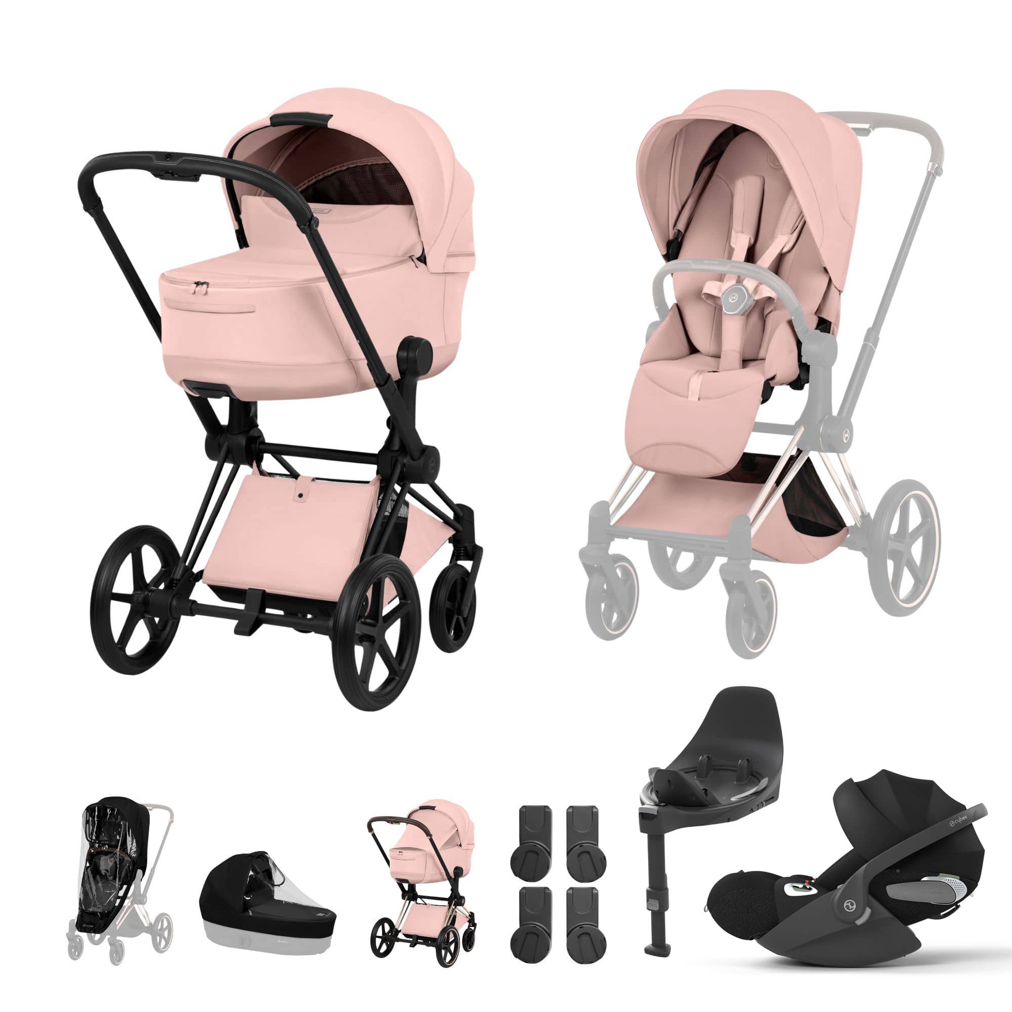 Cybex Priam Ultimate Bundle - Style Collection in Peach Pink Travel Systems 21842-MB-PEA-PNK 4063846551286