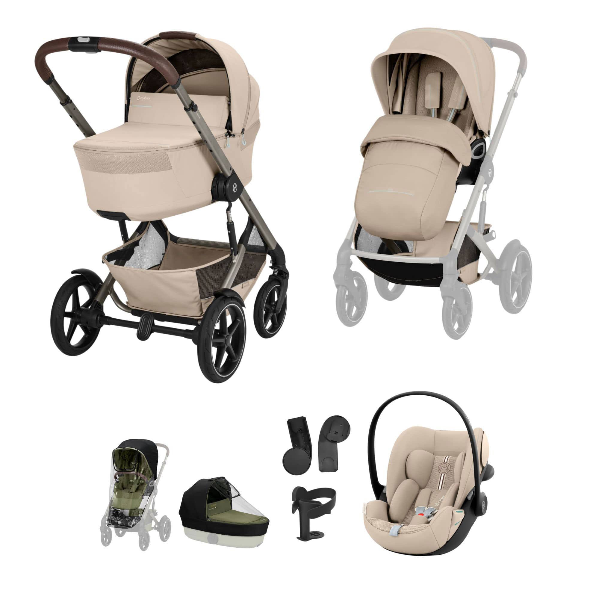 Cybex Talos Foldable Carrycot Travel System Bundle in Almond Beige Travel Systems