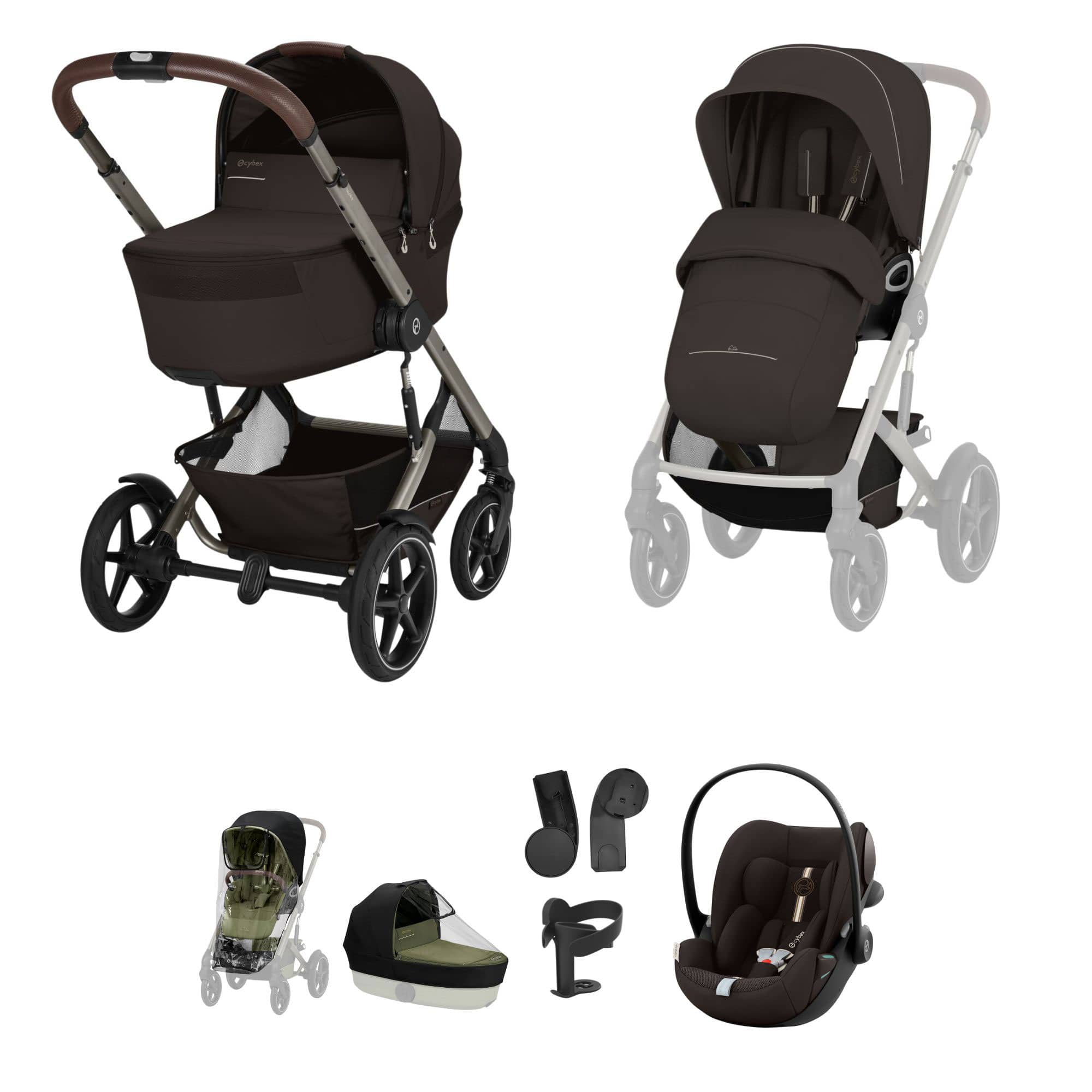 Cybex Talos Foldable Carrycot Travel System Bundle in Chocolate Brown Travel Systems