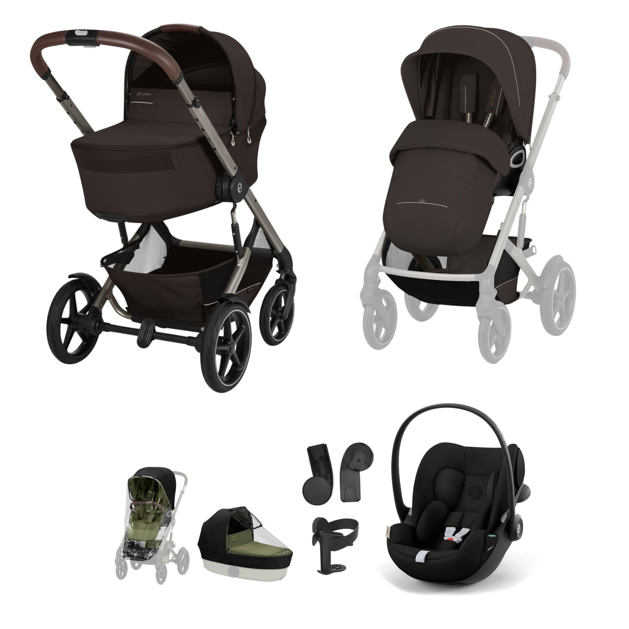 Cybex Talos Foldable Carrycot Travel System Bundle in Chocolate Brown Travel Systems