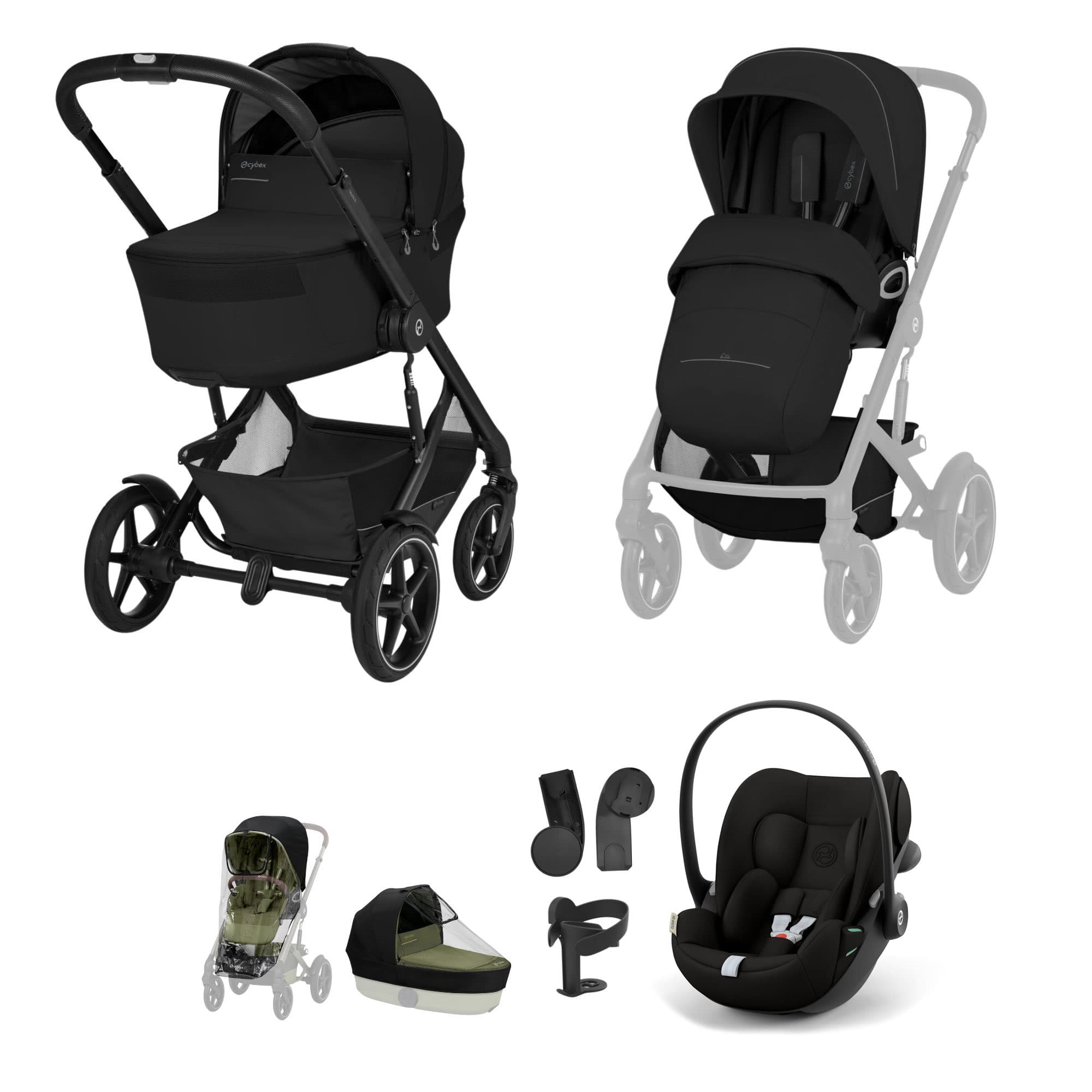 Cybex Talos Foldable Carrycot Travel System Bundle in Moon Black Travel Systems TAL-TVS-BLK-1 4063846591985