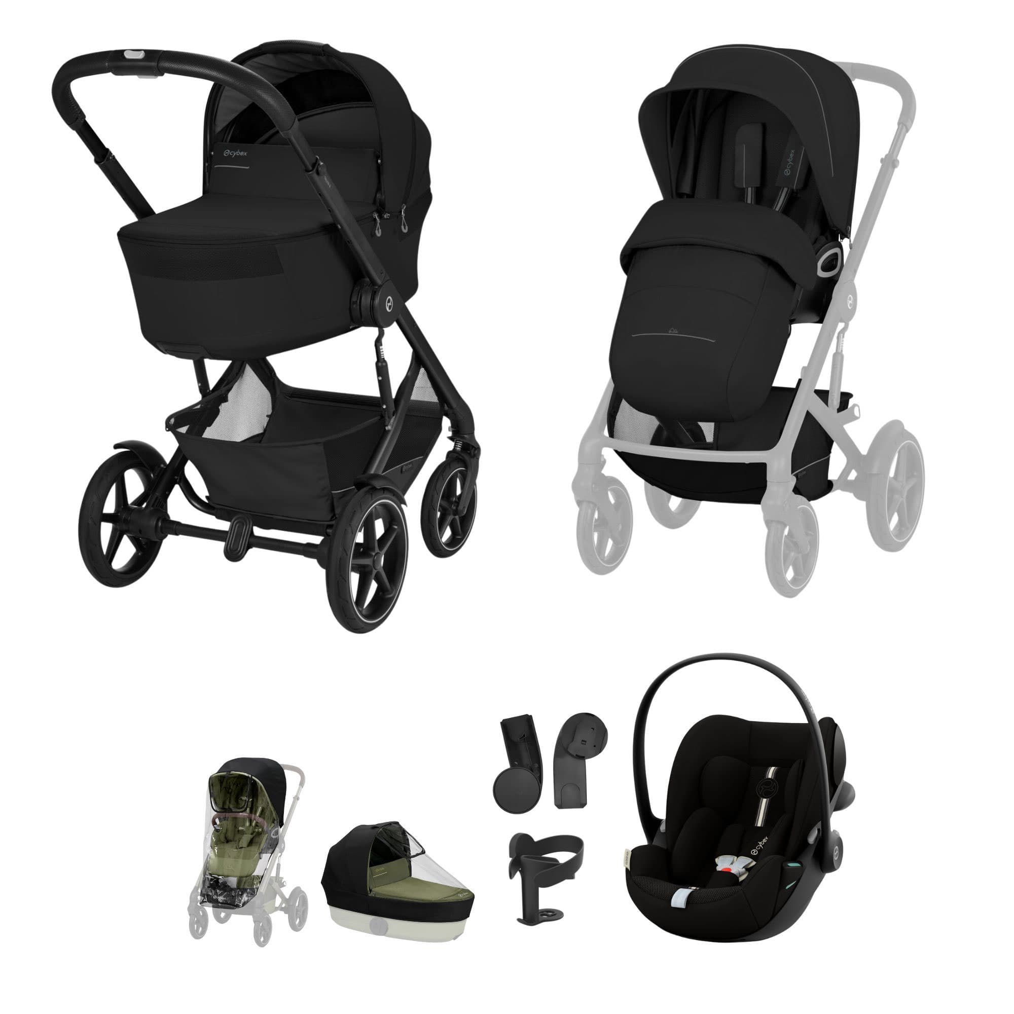 Cybex Talos Foldable Carrycot Travel System Bundle in Moon Black Travel Systems TAL-TVS-BLK-2 4063846591985