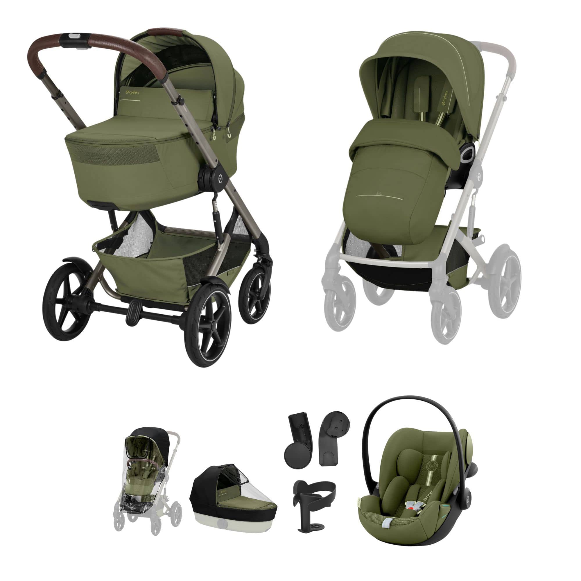 Cybex Talos Foldable Carrycot Travel System Bundle in Moss Green Travel Systems