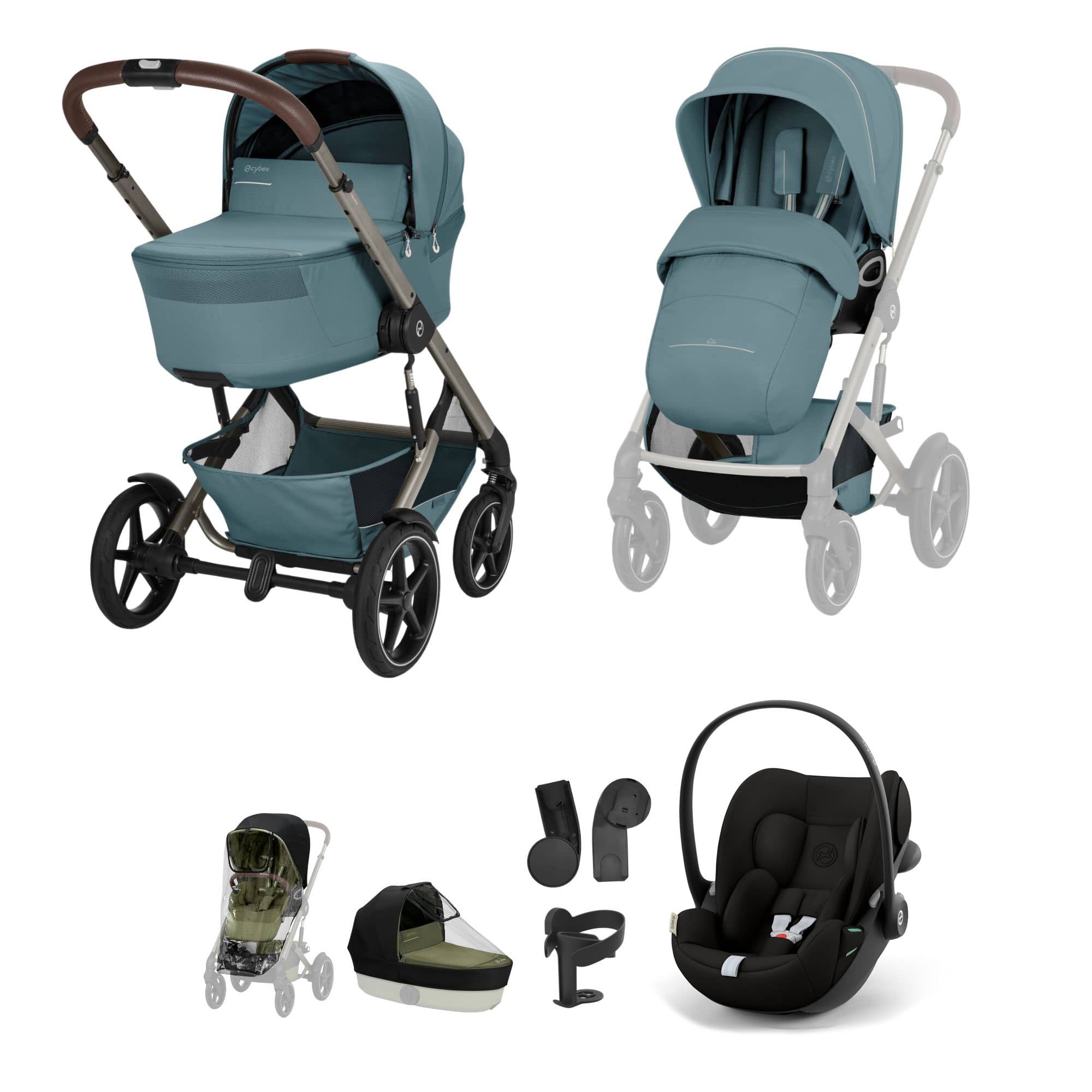 Cybex Talos Foldable Carrycot Travel System Bundle in Stormy Blue Travel Systems