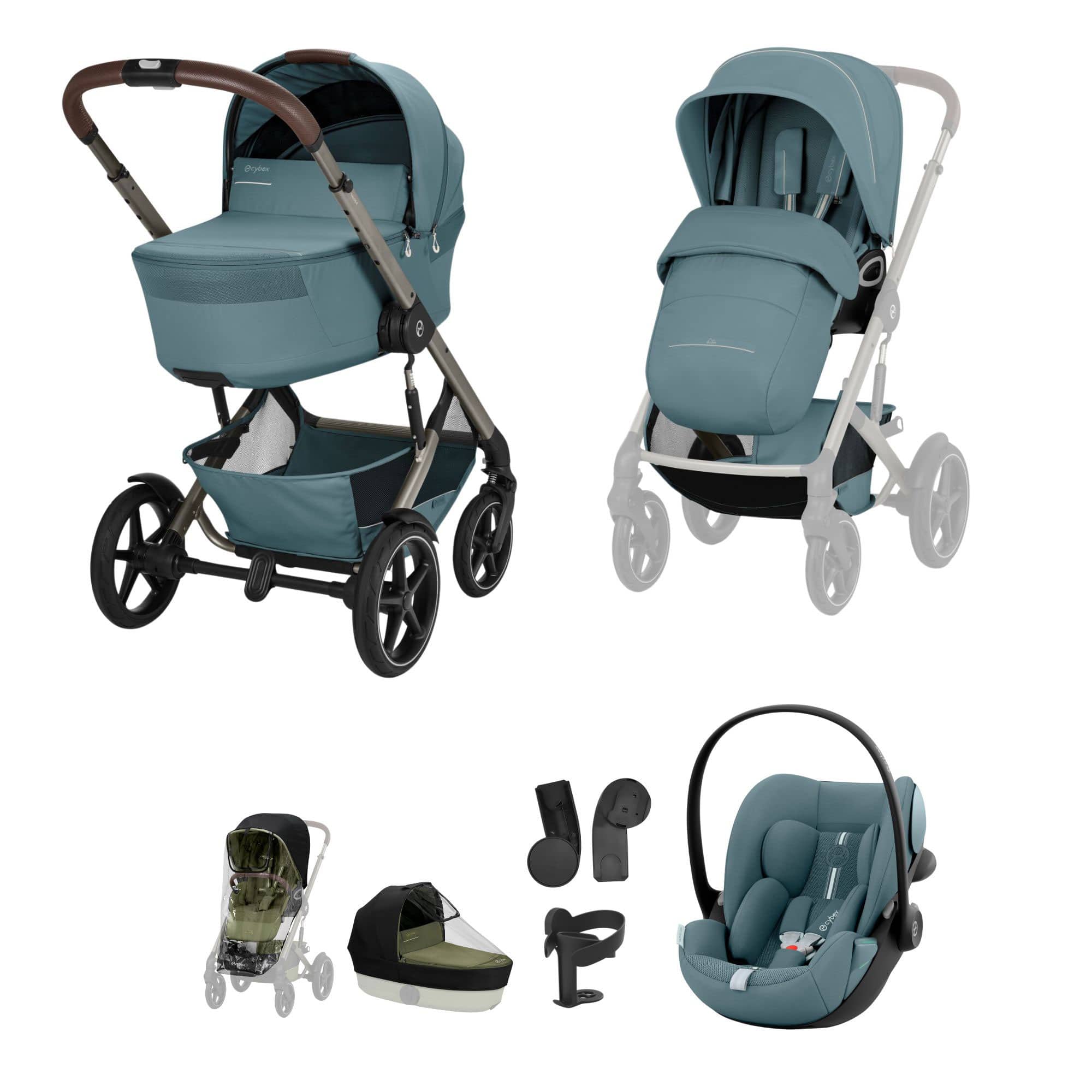 Cybex Talos Foldable Carrycot Travel System Bundle in Stormy Blue Travel Systems
