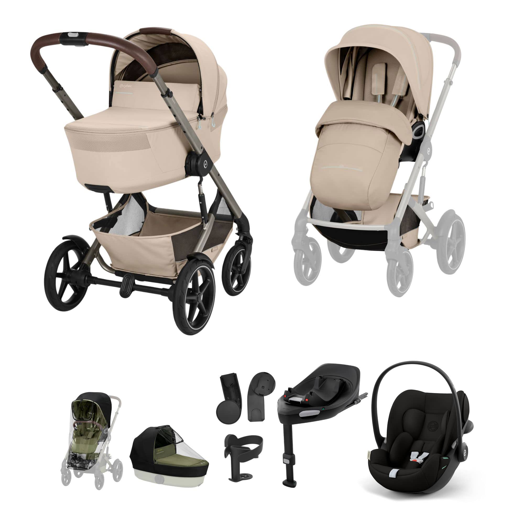 Cybex Talos Foldable Cot Ultimate Travel System Bundle in Almond Beige Travel Systems
