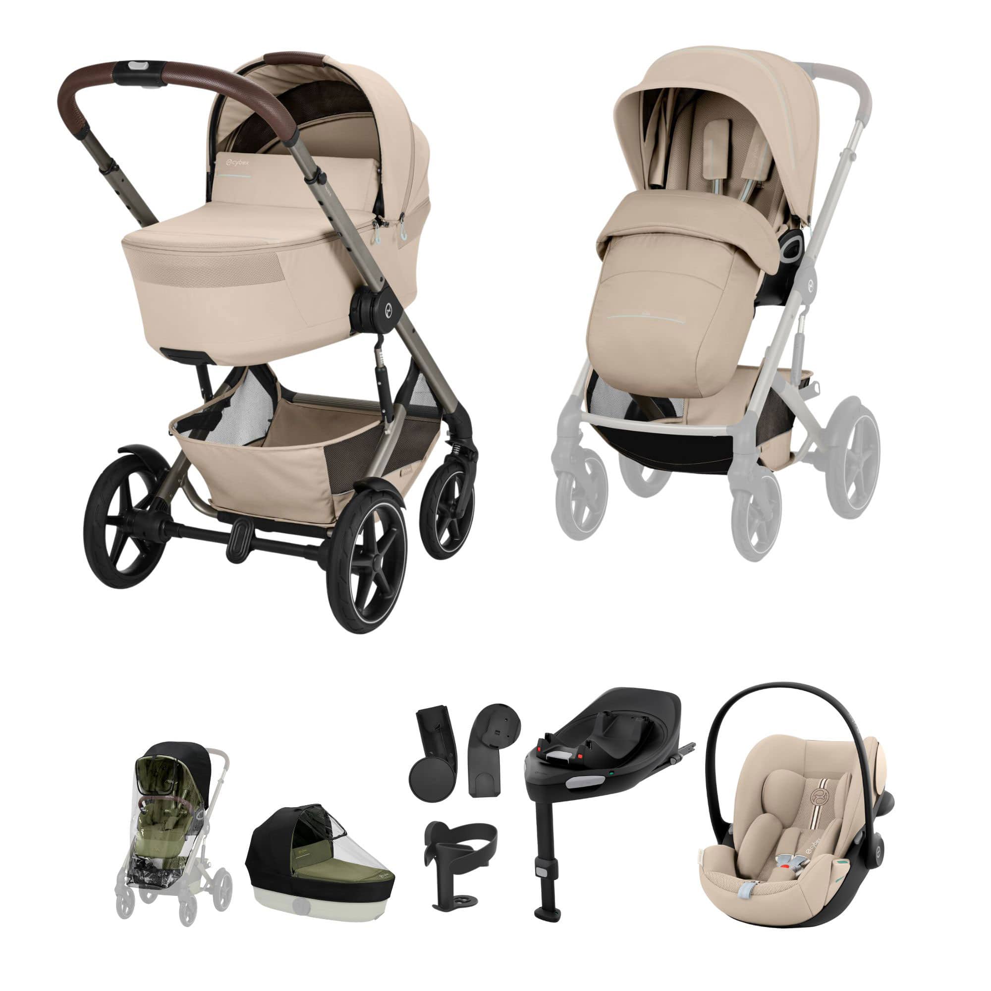 Cybex Talos Foldable Cot Ultimate Travel System Bundle in Almond Beige Travel Systems
