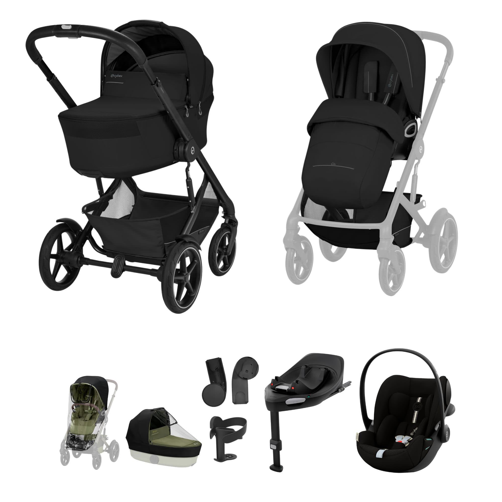 Cybex Talos Foldable Cot Ultimate Travel System Bundle in Moon Black Travel Systems