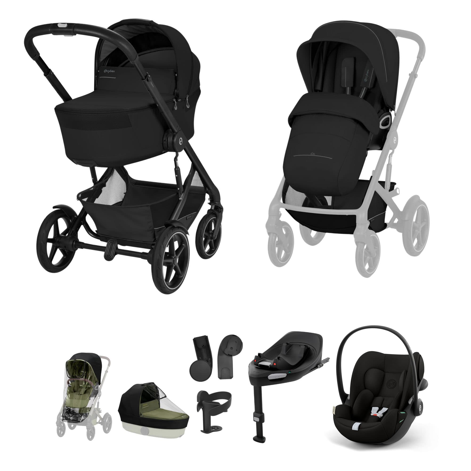Cybex Talos Foldable Cot Ultimate Travel System Bundle in Moon Black Travel Systems