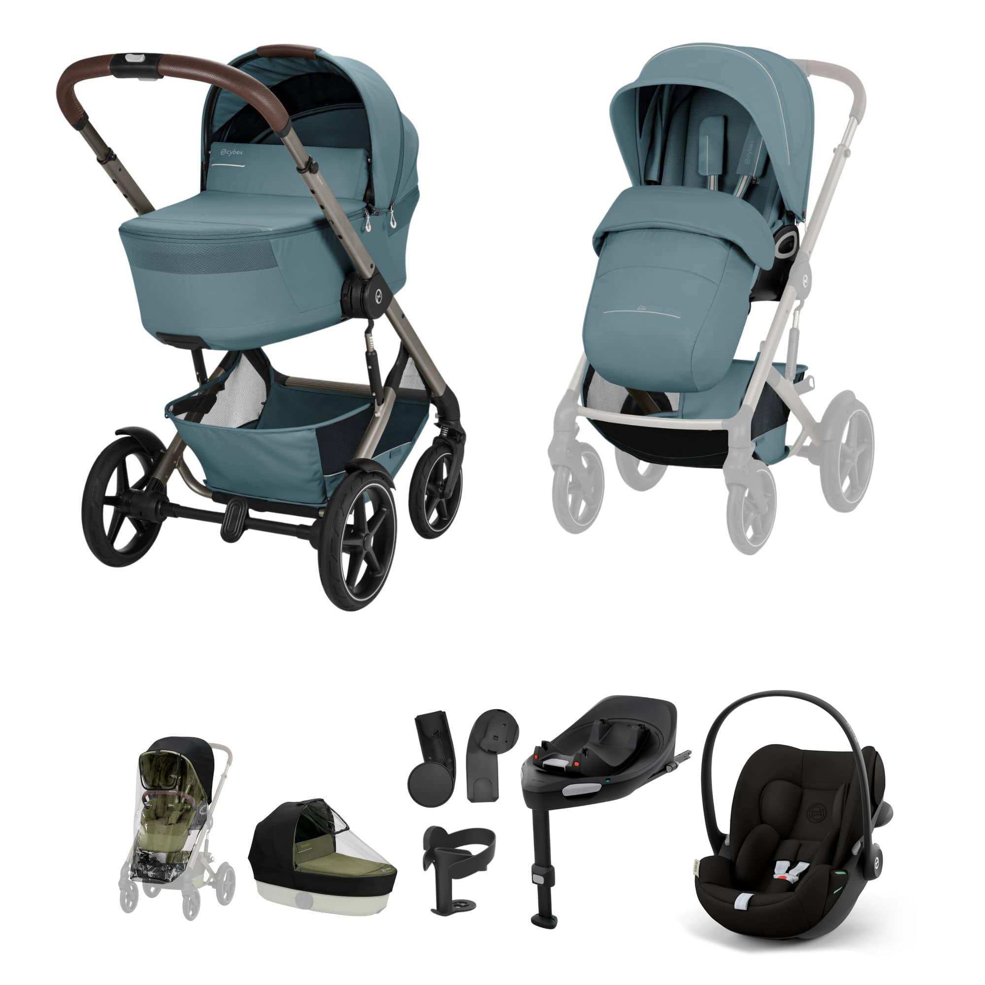 Cybex Talos Foldable Cot Ultimate Travel System Bundle in Stormy Blue Travel Systems
