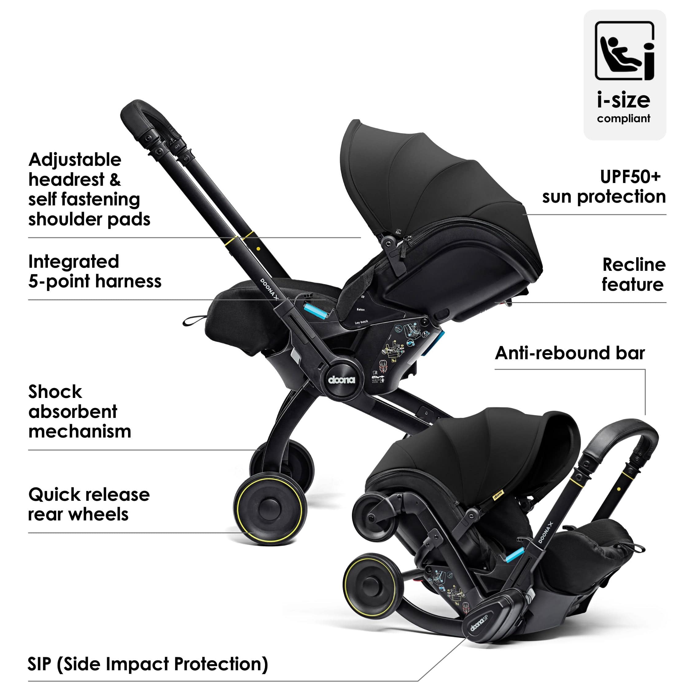 Doona X Infant Car Seat Stroller Nitro Black Baby Car Seats CAR/SPA/706441 4895231706441