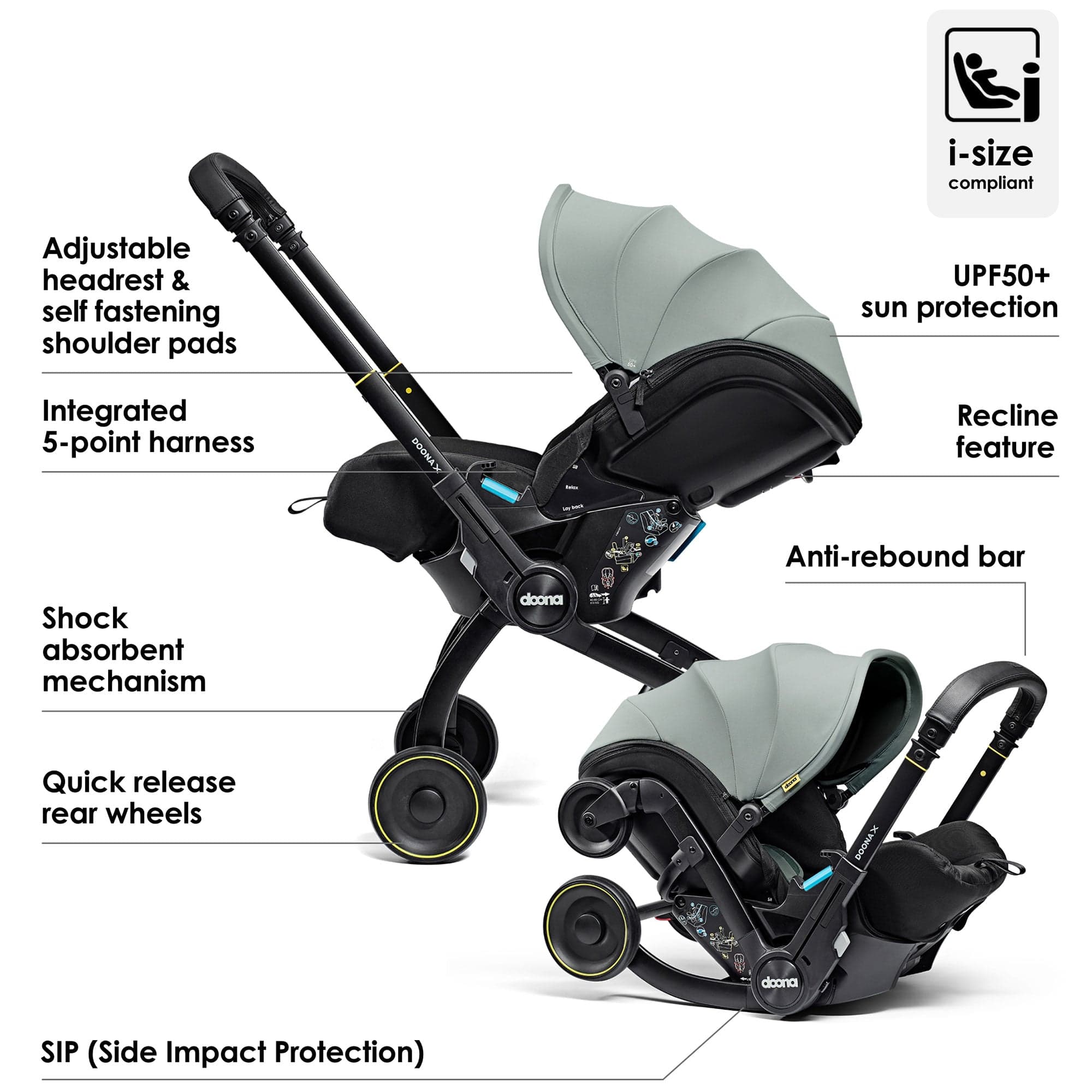 Doona X Infant Car Seat Stroller & X Isofix Base Dusty Sage Baby Car Seats