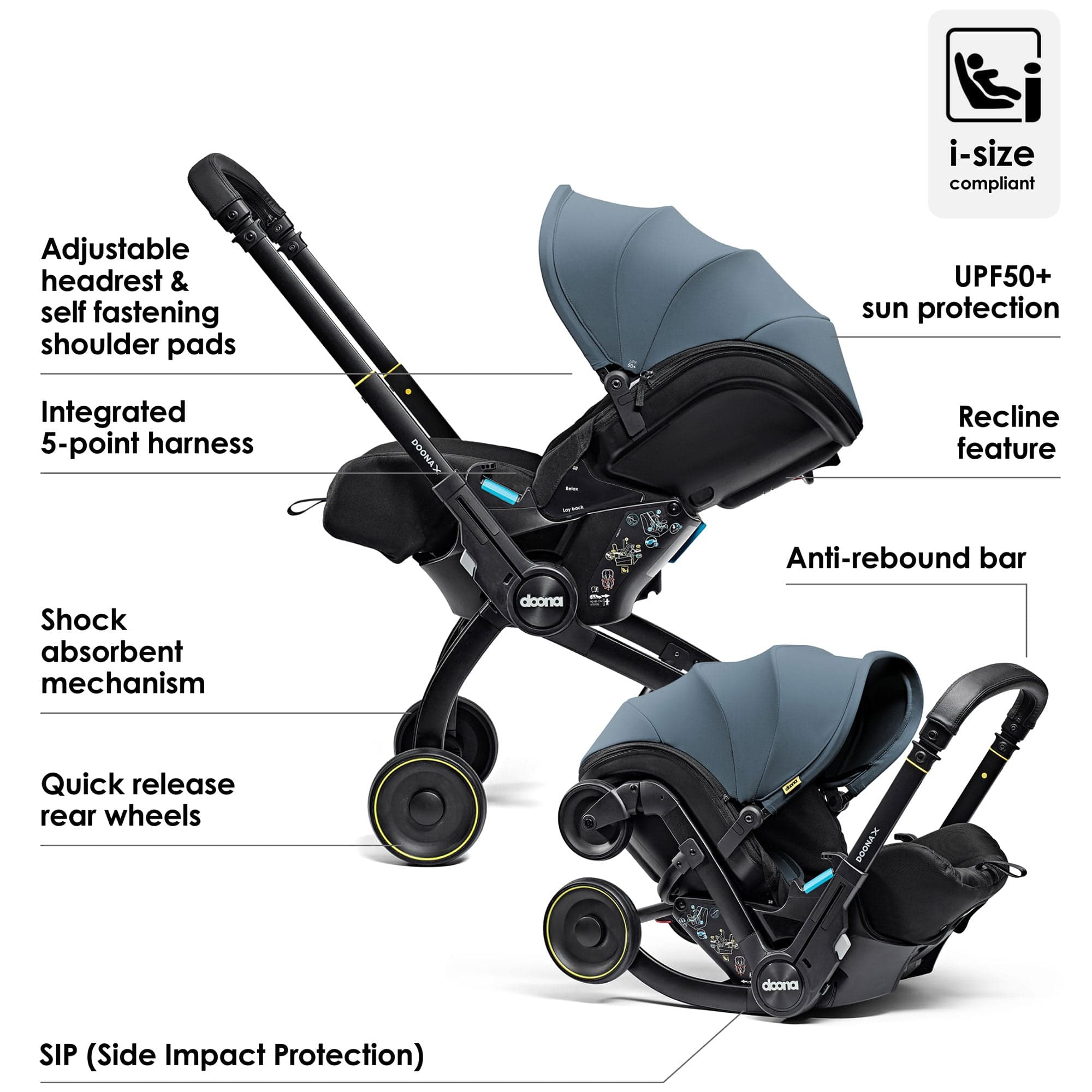 Doona X Infant Car Seat Stroller & X Isofix Base Ocean Blue Baby Car Seats 14570-OCE-BLU 4895231706922