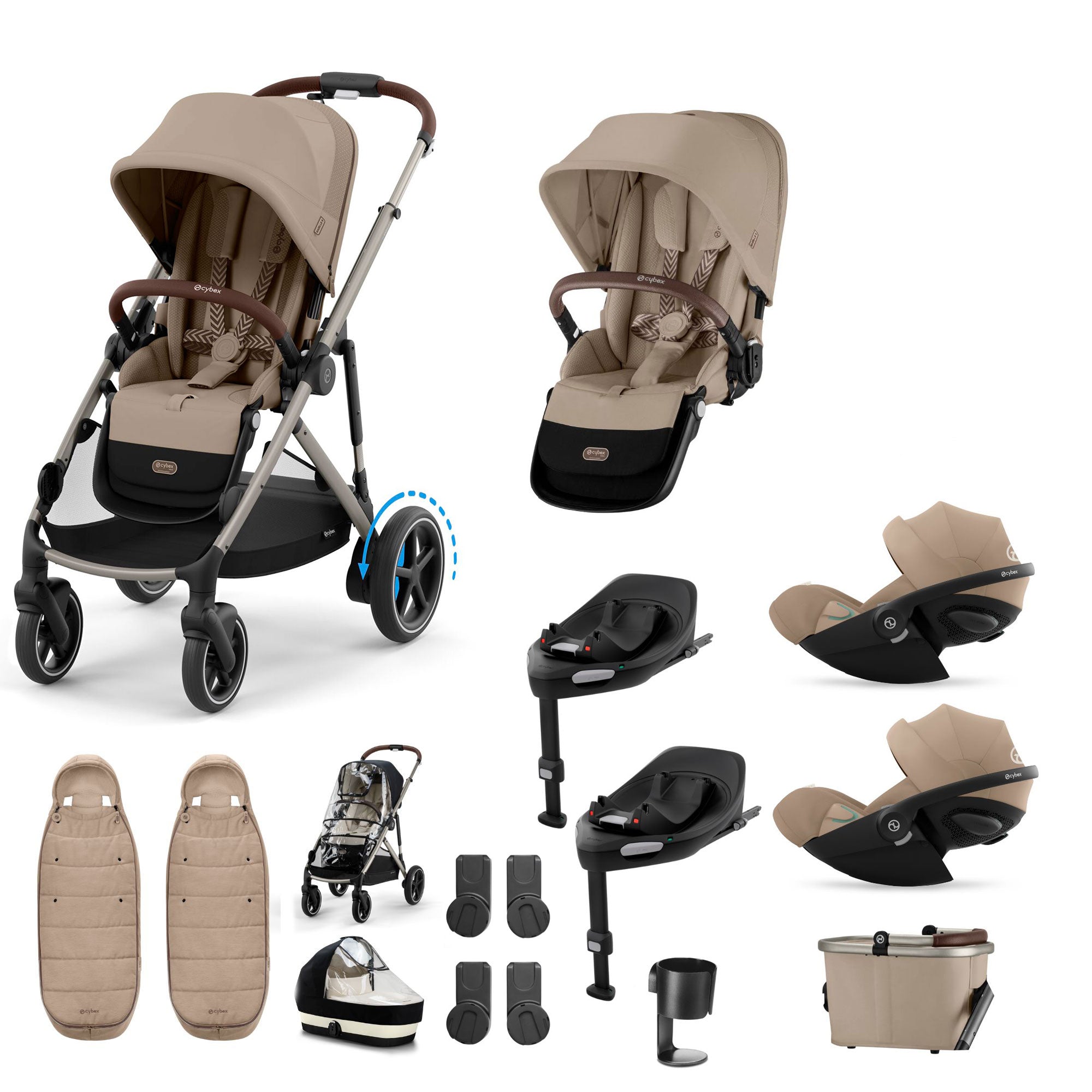 Cybex eGazelle S Twin Luxury Pushchair Bundle in Almond Beige