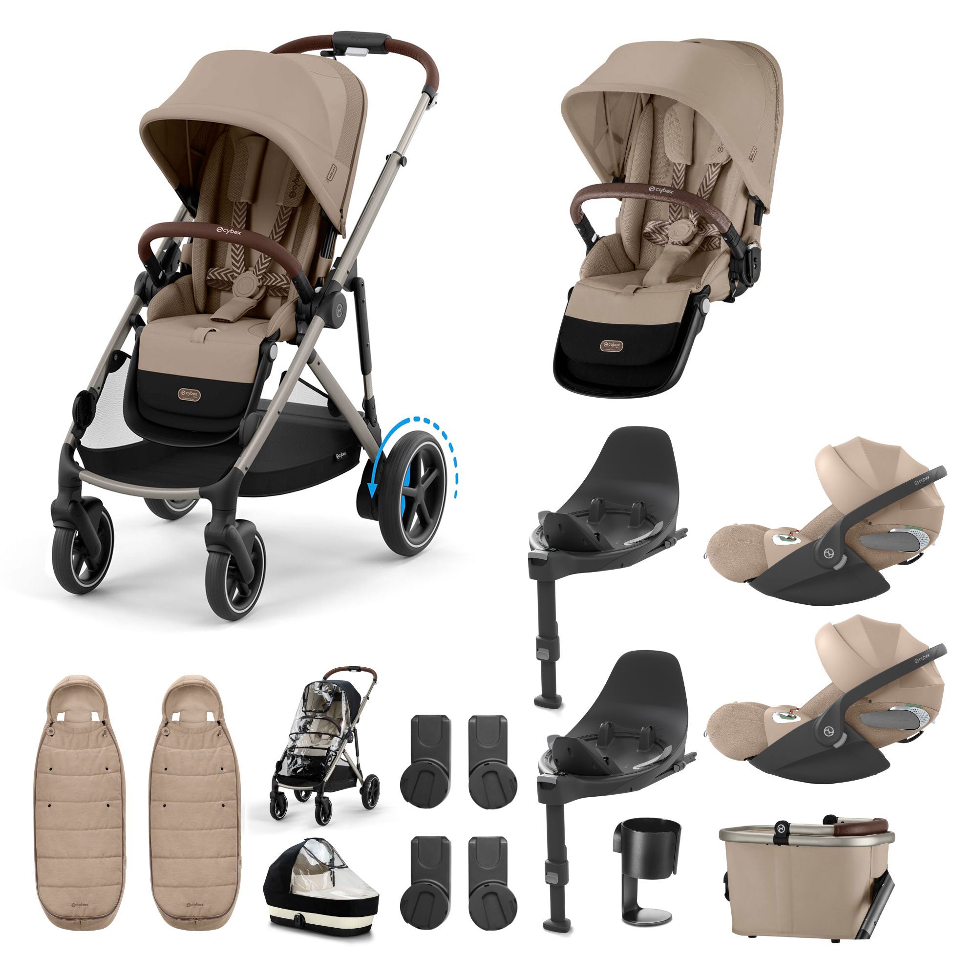 Cybex eGazelle S Twin Luxury Pushchair Bundle in Almond Beige
